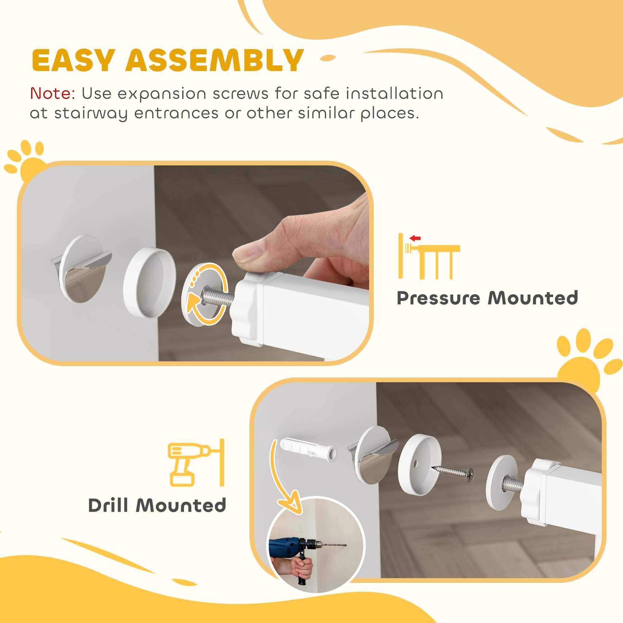 EASY ASSEMBLY

Note: Use expansion screws for safe installation at stairway entrances or other similar places.

Pressure Mounted

Drill Mounted
