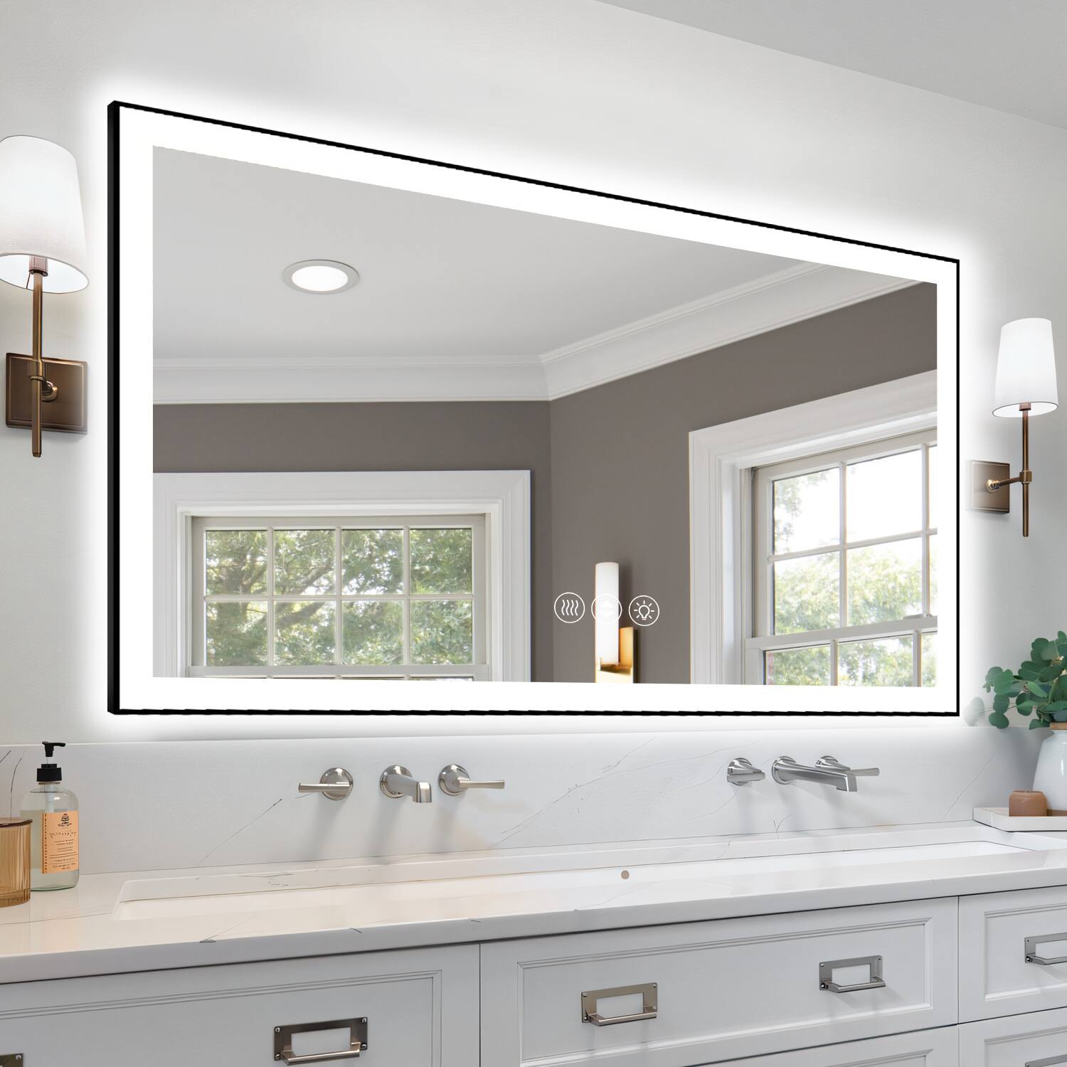 Front. TinyHomie - 55x30 Inch Frameless LED Bathroom Mirror Smart Mirror.