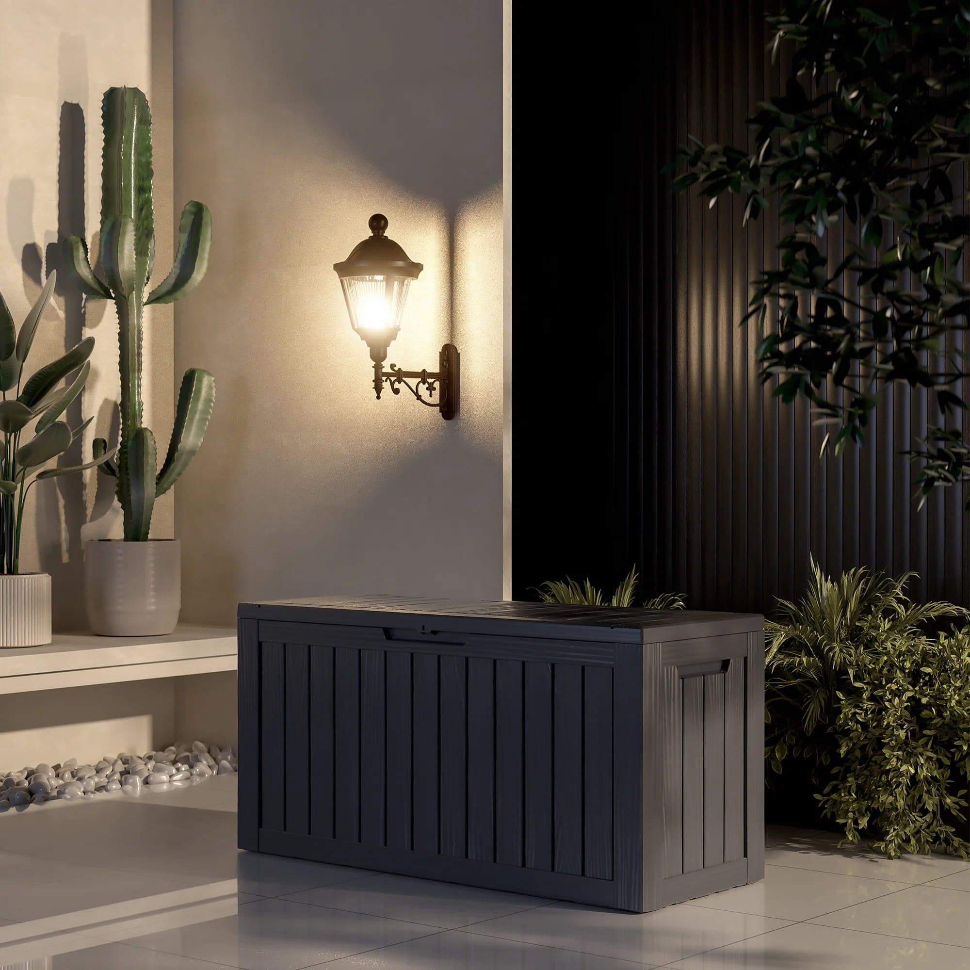 Photos - Other Decoration Crate Chic  - 46.3'' W 80 Gallons Water Resistant Resin Lockable Deck Box - Black 