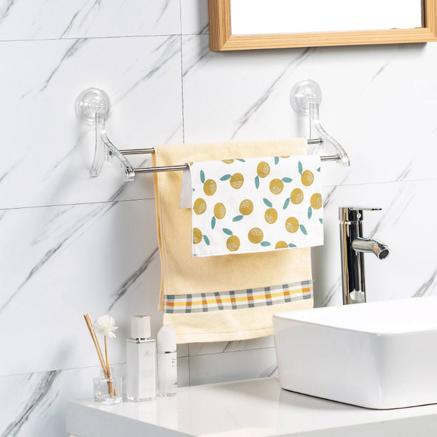 Angle. Better Houseware - Suction-Cup Double Towel Bar - Clear.