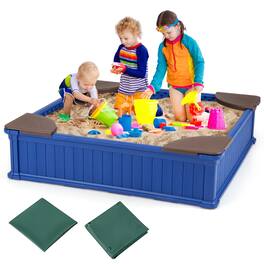 Gymax - Kids Outdoor Sandbox 48.5'' x 48.5'' x 12.5'' Large HDPE Sandpit w/ Oxford Cover - Navy