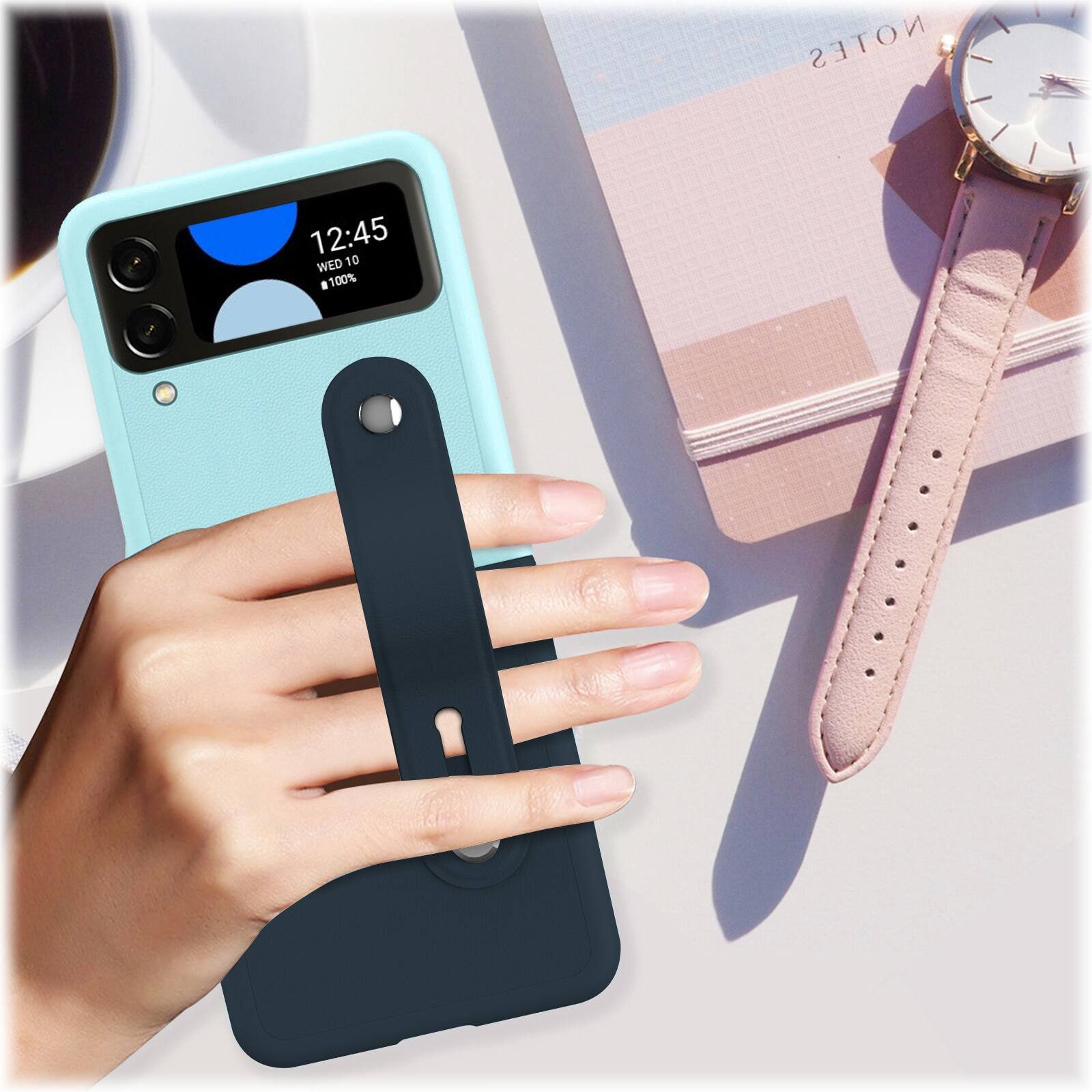 Alt View 15. SaharaCase - FingerGrip Series Case with Strap for Samsung Galaxy Z Flip4 - Blue/Ice Blue.