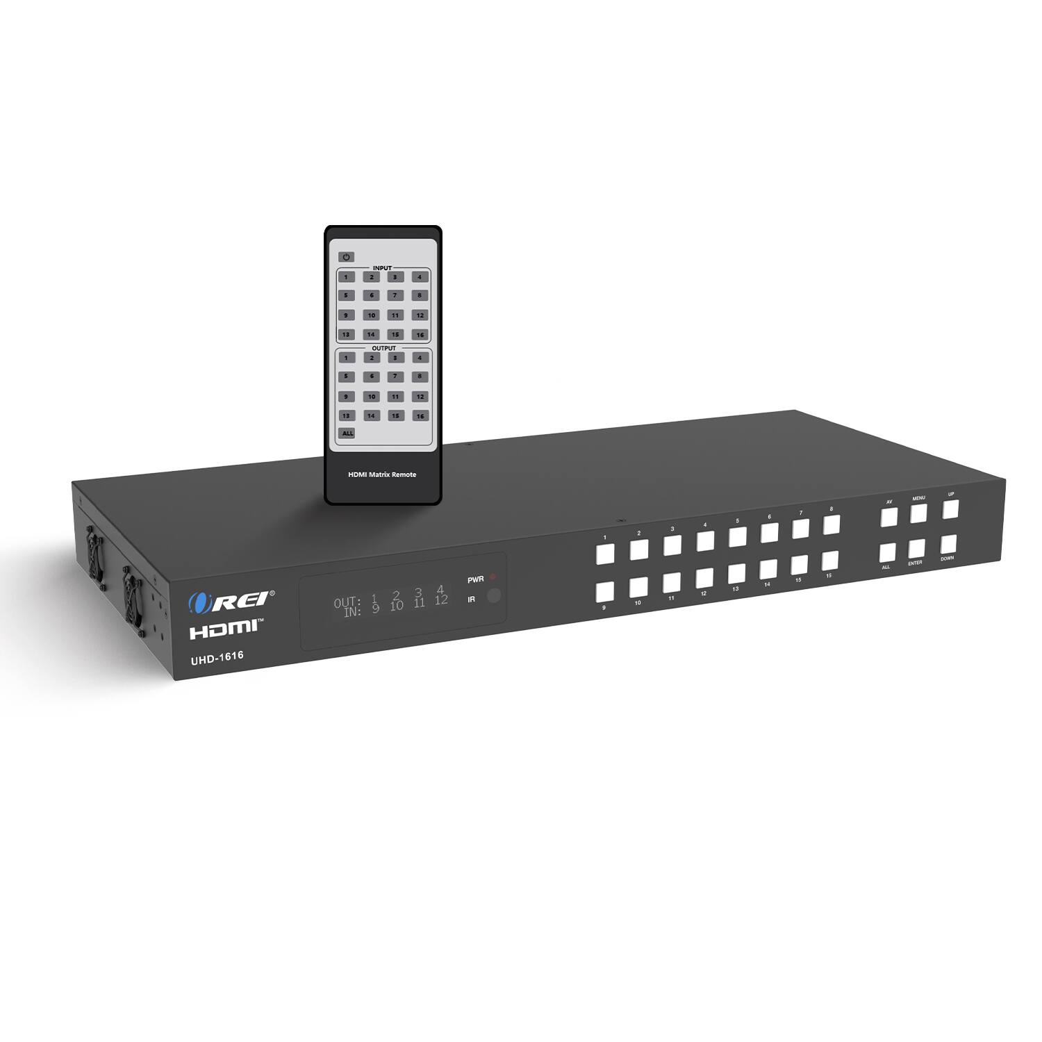 REI HOMI UHD-1616  
INPUT: 1 2 3 4 5 6 7 8 9 10 11 12  
OUTPUT: 1 2 3 4 5 6 7 8 9 10 11 12  
PWR