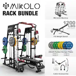 Mikolo - Smith Machine,2200 lbs Power Rack Cage,Power Rack with 800LB Capacity Weight Bench and 230 lbs Weight Plate - Red