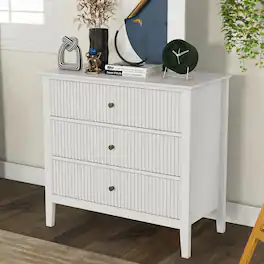 RoyalCraft - Fluted Dresser 3 Drawer Bedroom Storage Cabinet and Nightstand - White