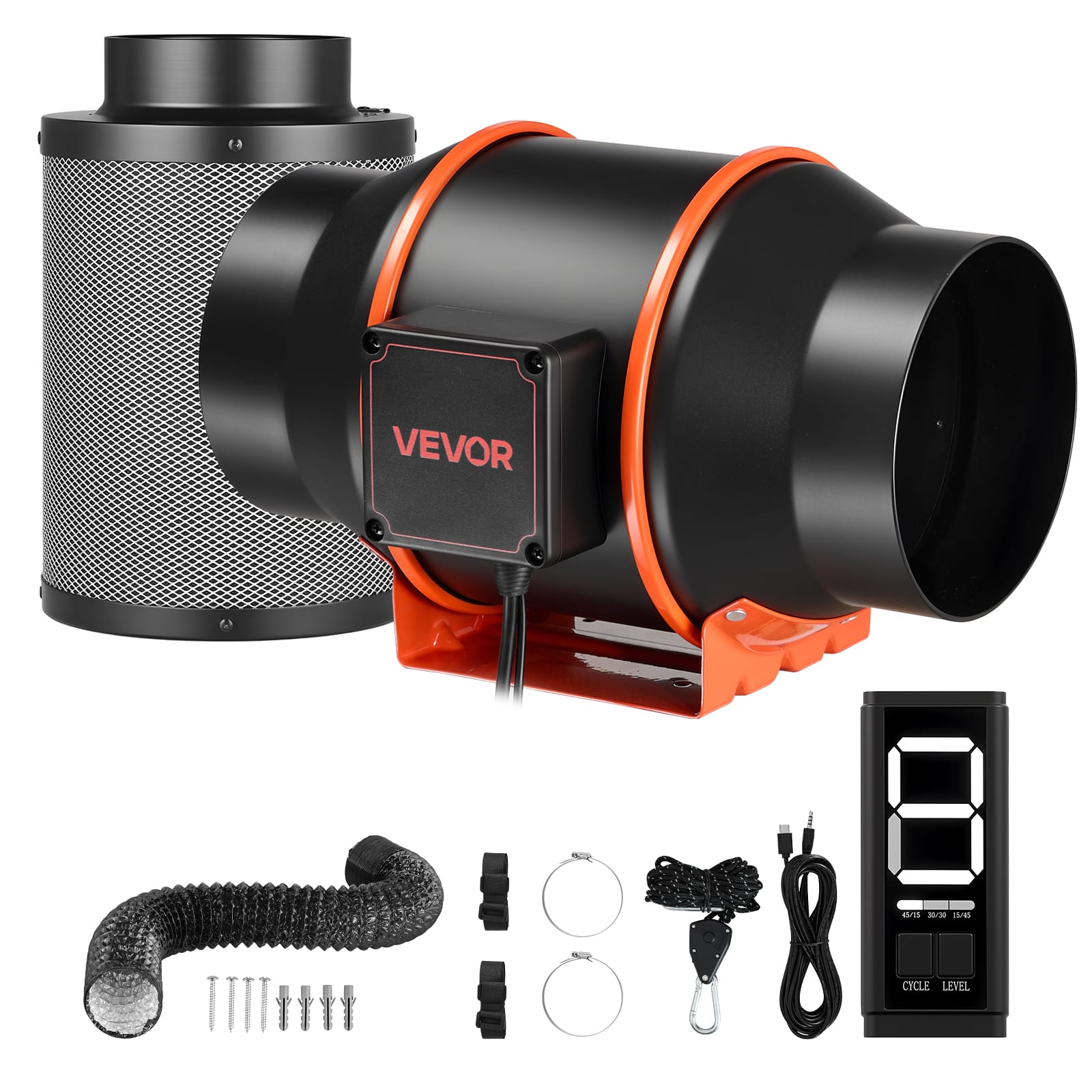 VEVOR - Inline Duct Fan Kit with Carbon Filter, 402 CFM 6 inch EC Motor Ventilation Fan with 3-Speed Circulation - Black;Orange price history on PriceWatchPro