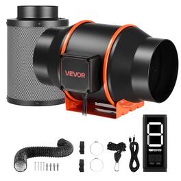 VEVOR - Inline Duct Fan Kit with Carbon Filter, 402 CFM 6 inch EC Motor Ventilation Fan with 3-Speed Circulation - Black;Orange