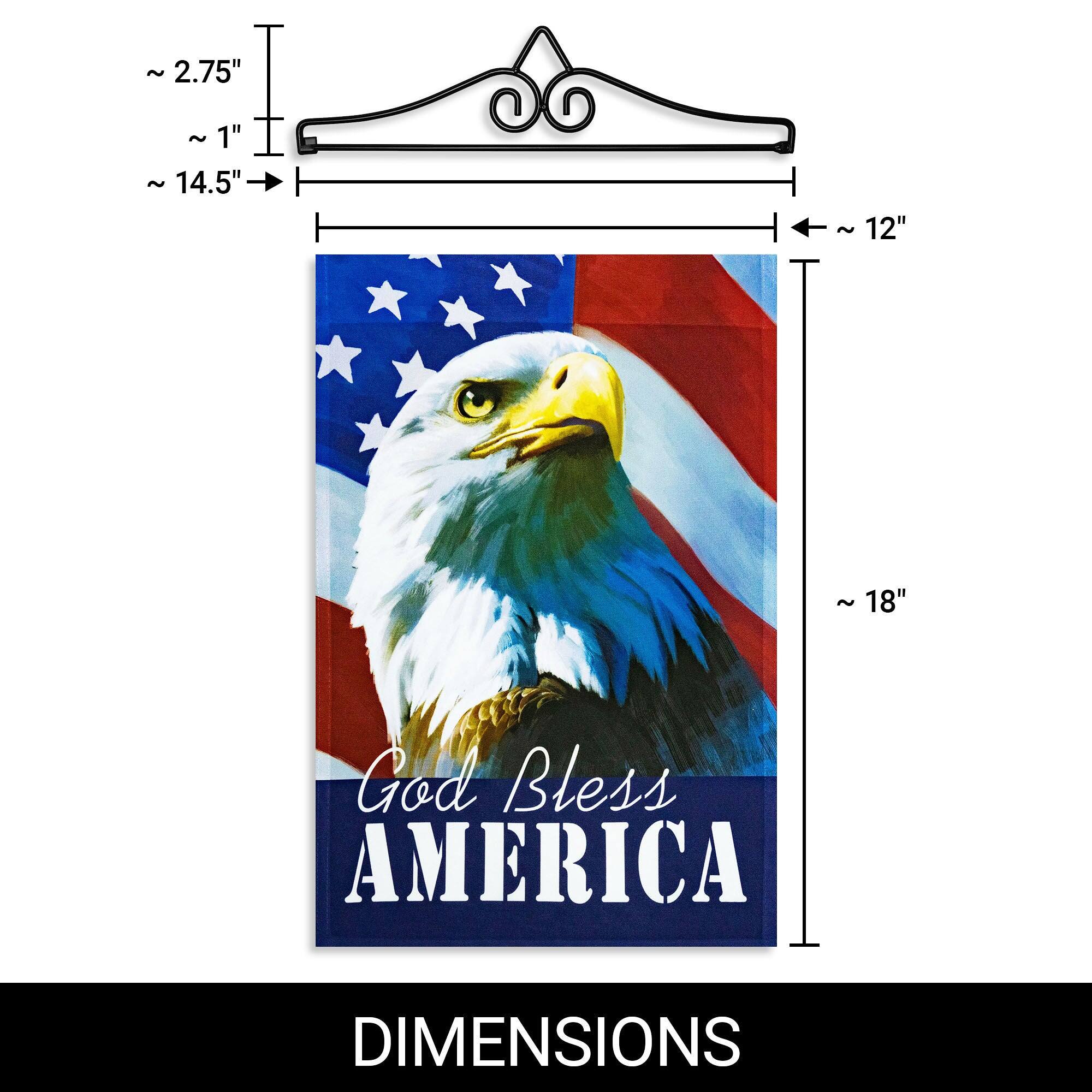 ~ 2.75"  
~ 1"  
~ 14.5"  
~ 12"  
~ 18"  

God Bless AMERICA  

DIMENSIONS