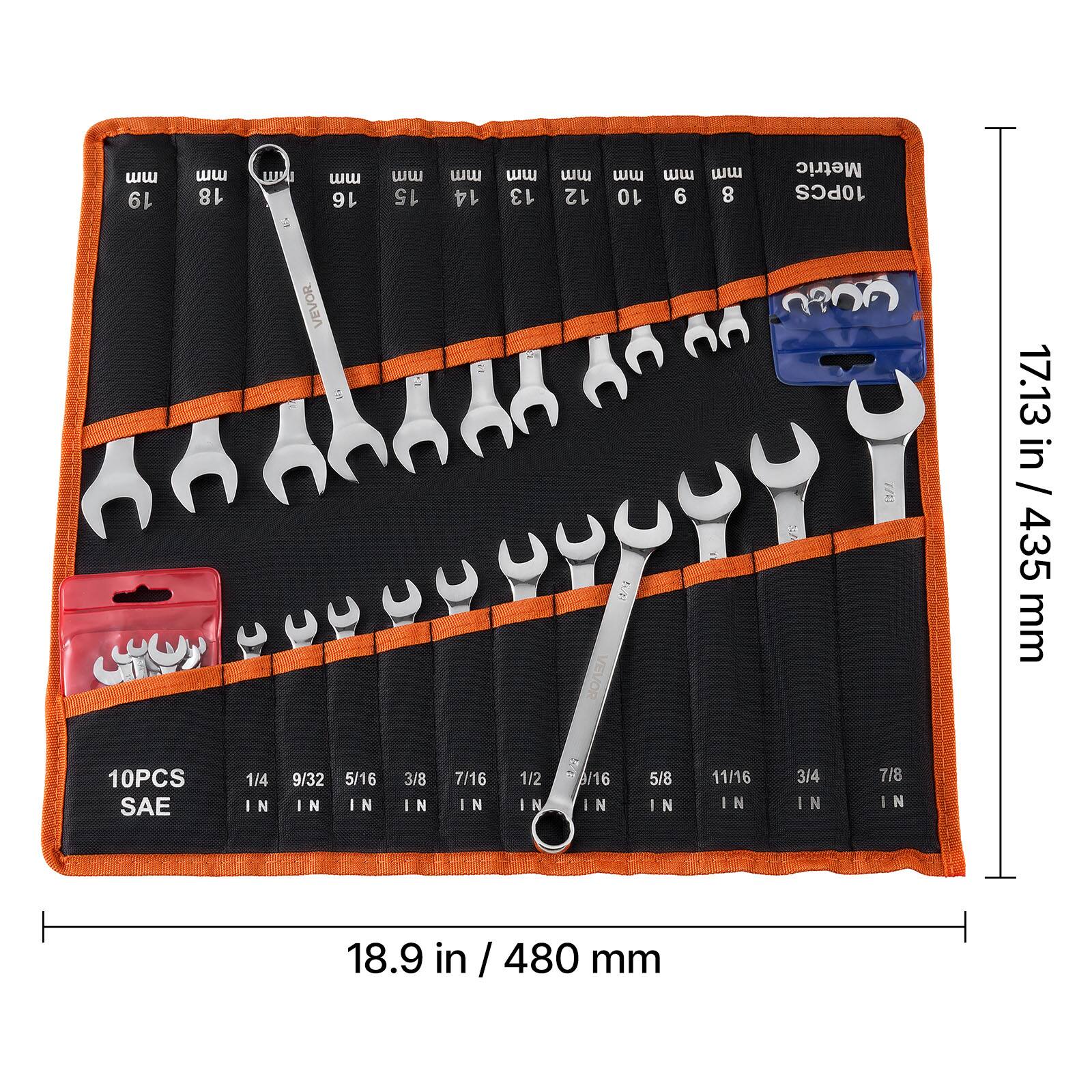 mm 19 mm 18 mm 17 mm 16 mm 15 mm 14 mm 13 mm 12 mm 10 mm 8 mm 6 mm Metric 10PCS VEVOR

17.13 in / 435 mm

10PCS SAE 1/4 IN 9/32 IN 5/16 IN 3/8 IN 7/16 IN 1/2 IN 2/16 IN 5/8 IN 11/16 IN 3/4 IN 7/8 IN

18.9 in / 480 mm