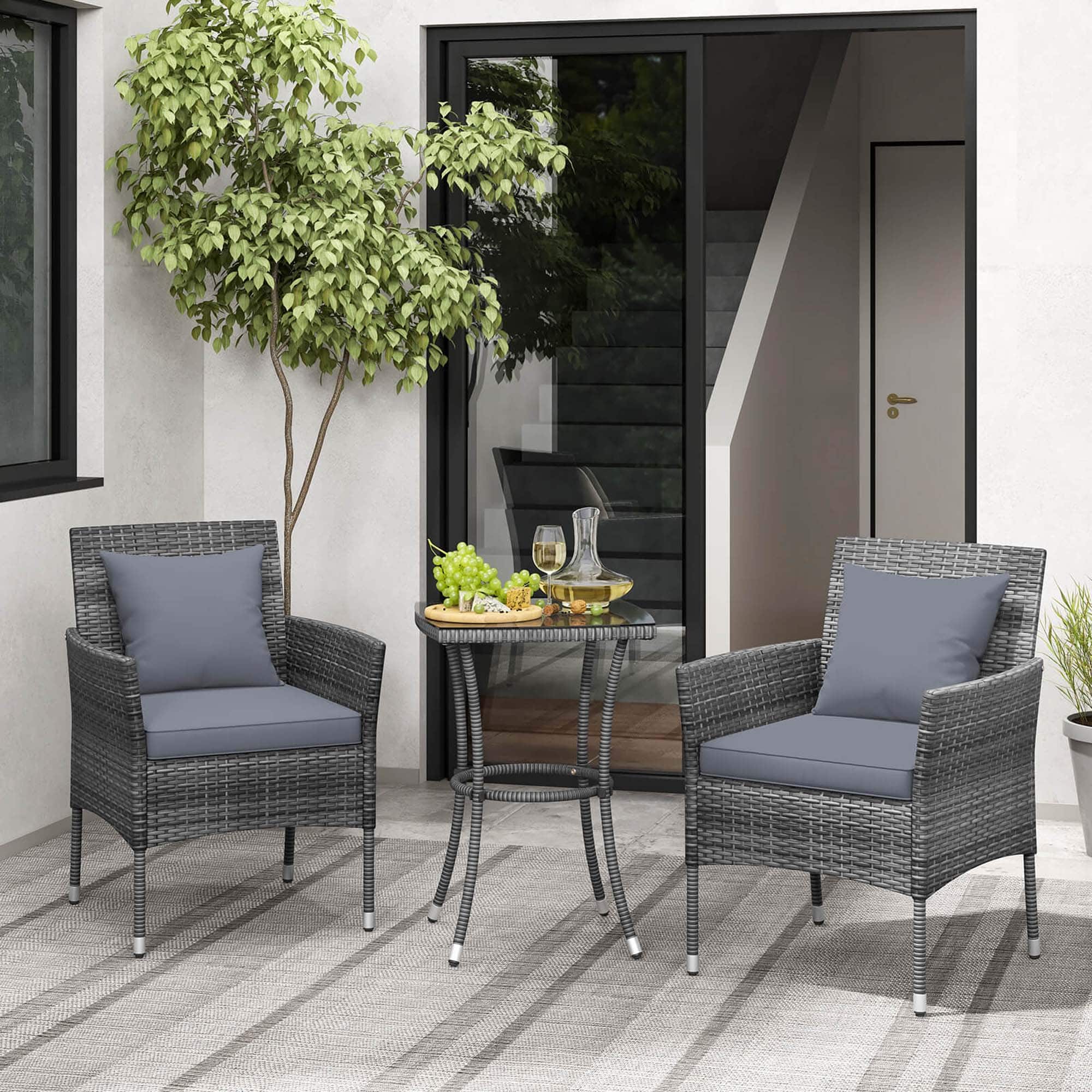 Alt View 1. Costway - 3 PCS Patio Furniture Set with Cushioned Patio Chairs & Tempered Glass Coffee Table - Grey + Mix Grey.