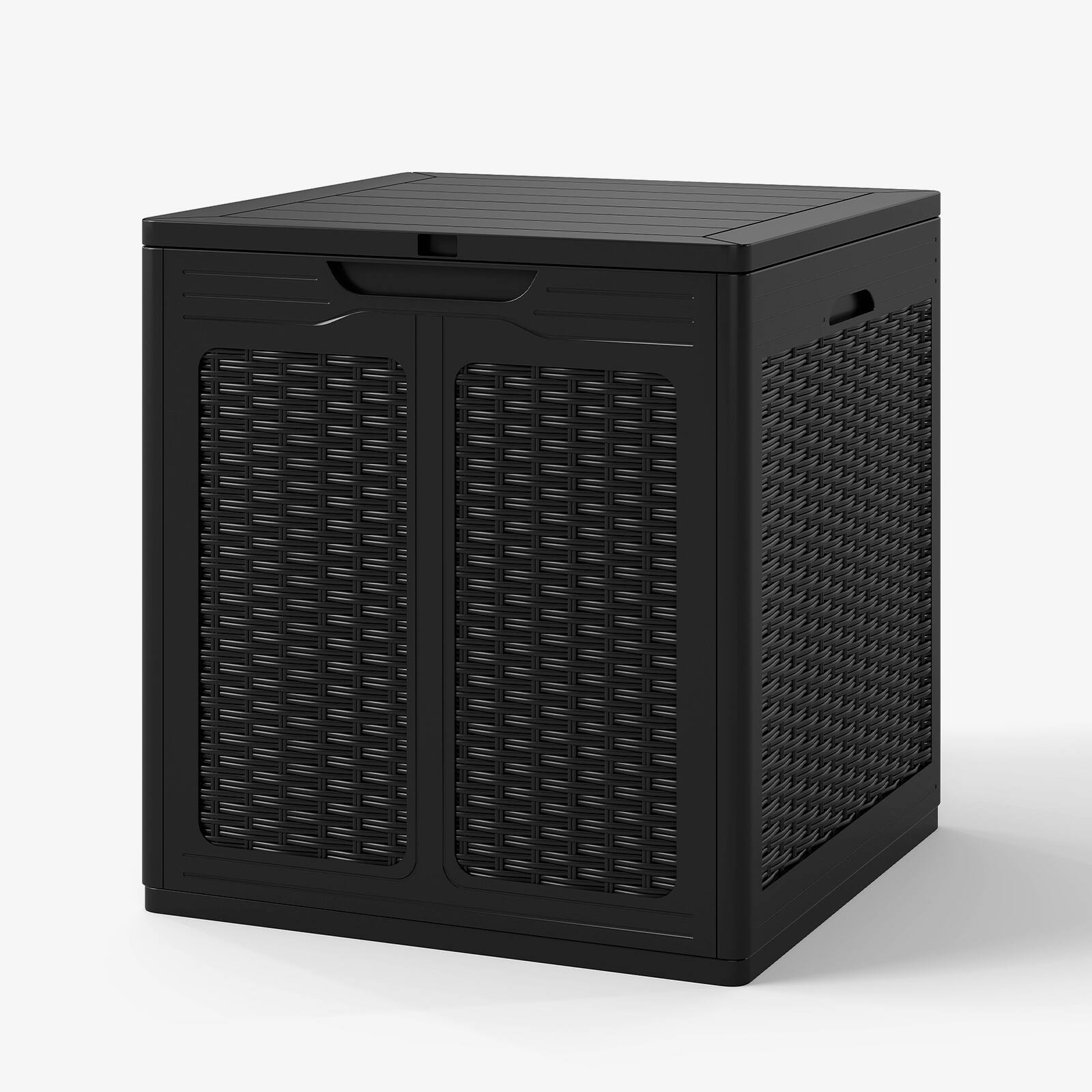 Alt View 9. Costway - Costway 39 Gallon Outdoor Storage Box with Rattan Patterns & Lockable Lid for Garden Tools - Black.