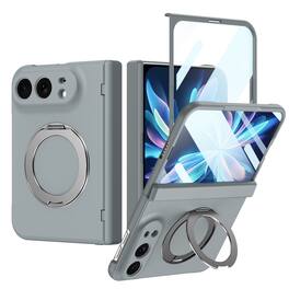 Dteck - For Apple iPhone Duo Rugged Case With Screen Protector, Shockproof Magnetic Ring Stand Hinge Protection Cover - Gray