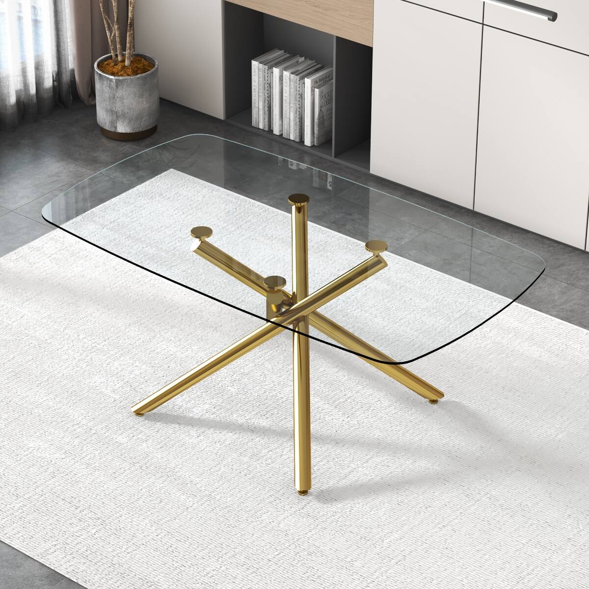Loheer Large Rectangular Glass Dining Table with Tempered Top and ...