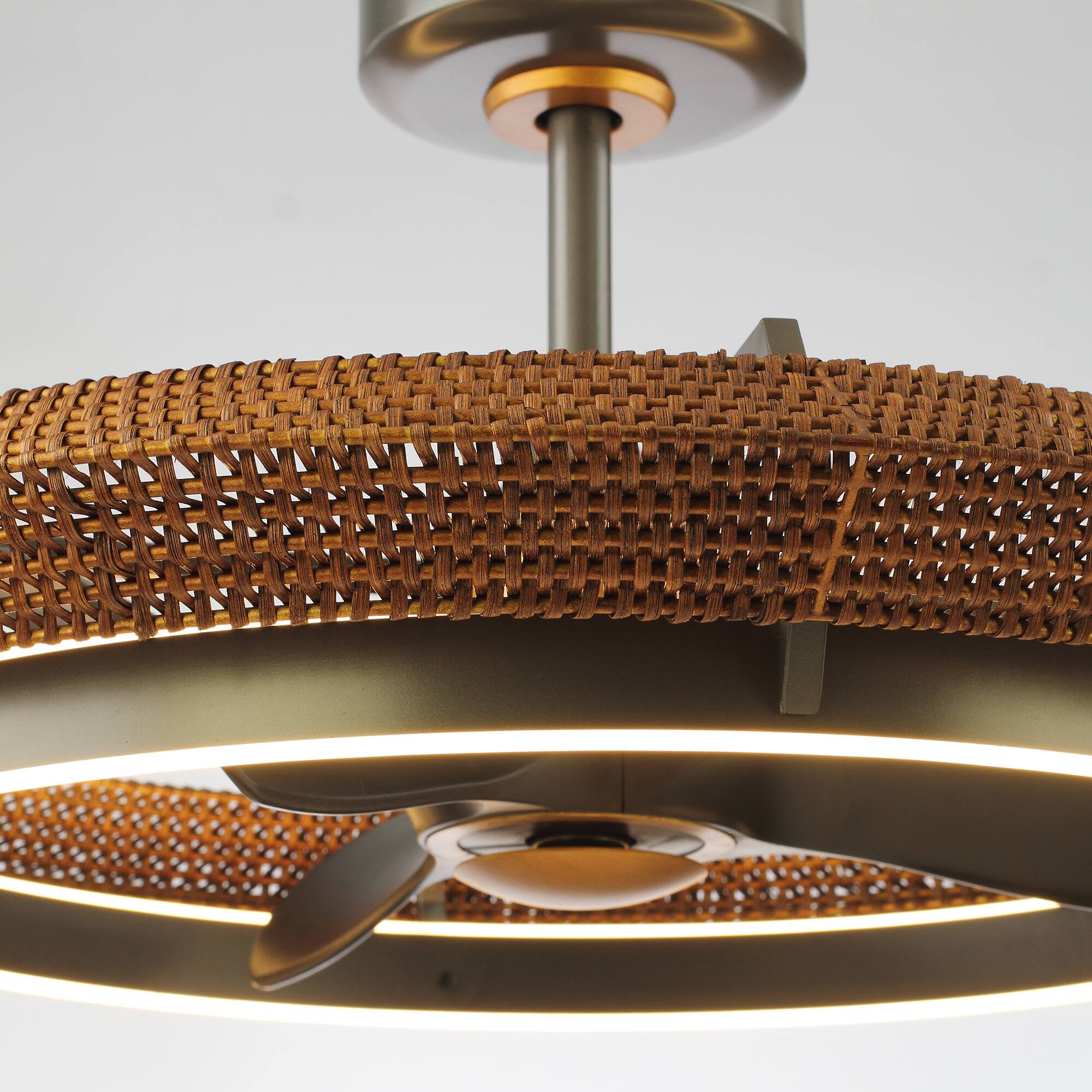 Alt View 9. Parrot Uncle - 24" Farmhouse Balck Hand Rattan LED Fandelier Ceiling Fan with Remote - Black.