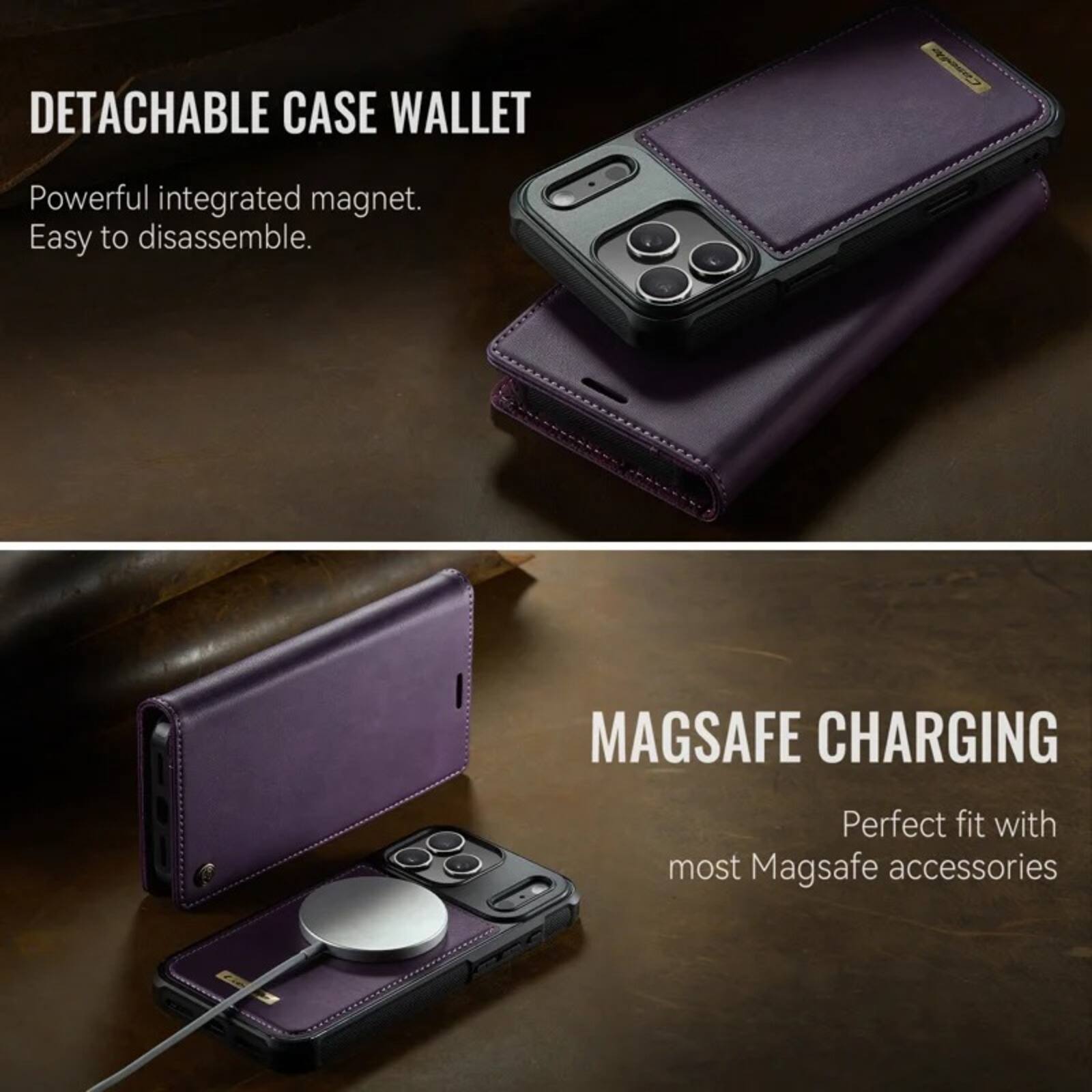 DETACHABLE CASE WALLET  
Powerful integrated magnet. Easy to disassemble.  

MAGSAFE CHARGING  
Perfect fit with most Magsafe accessories