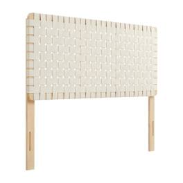 FurniFact - Vegan Leather Full Headboard with Woven Texture and Sturdy Frame - Beige