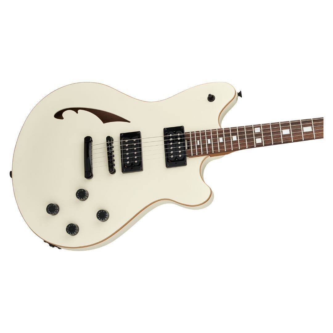 Left. EVH - EVH SA 126 Standard Satin Vintage White Electric Guitar with Nyatoh Body.