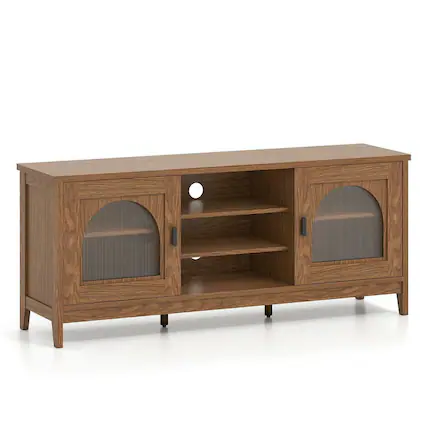 Front. Kadyn - Vintage-Style TV Cabinet for 65-Inch TVs with Adjustable Shelves, Walnut - Brown.