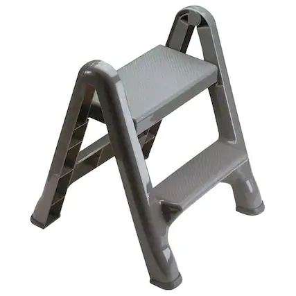 Front. RubberMaid - Rubbermaid 2 Step Slip Resistant Folding Plastic Stepstool with Foot Pads, Grey - Grey.