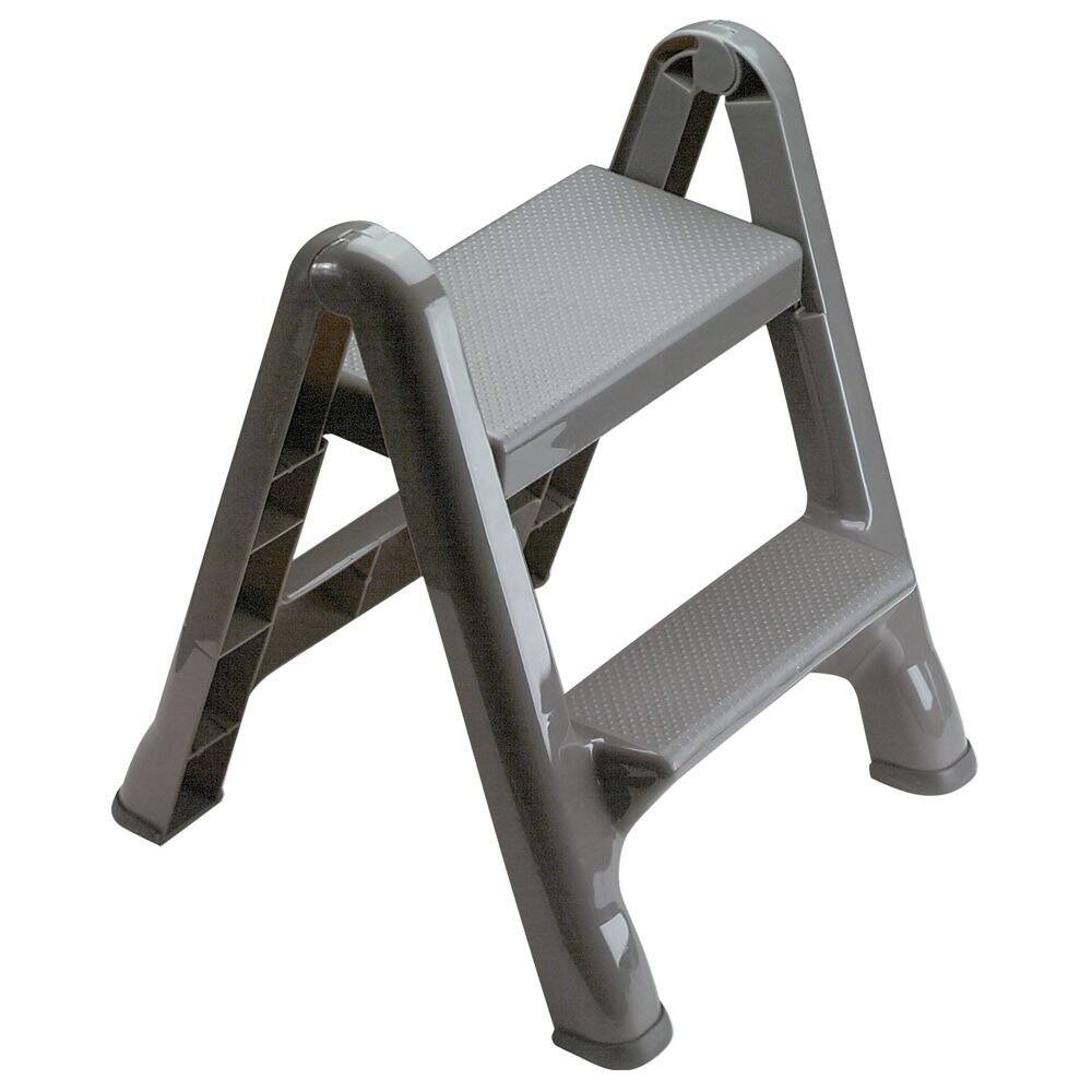 Front. RubberMaid - Rubbermaid 2 Step Slip Resistant Folding Plastic Stepstool with Foot Pads, Grey - Grey.