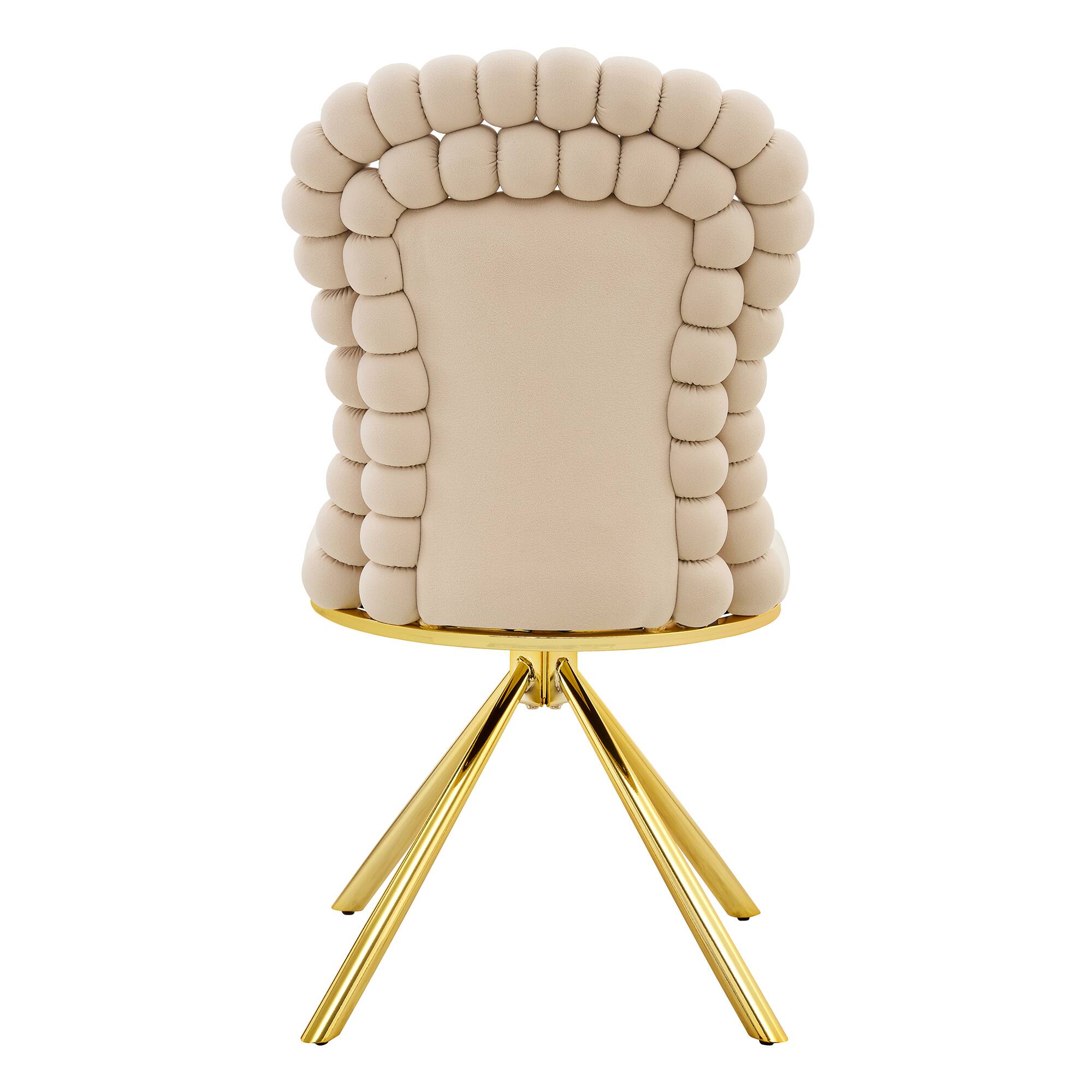 Alt View 9. Loheer - Loheer Beige Velvet Dining Chairs Set of 2, Bubble Accent Chairs with Gold Legs for Dining Room Kitchen, 1.71 ft - Beige,Gold.