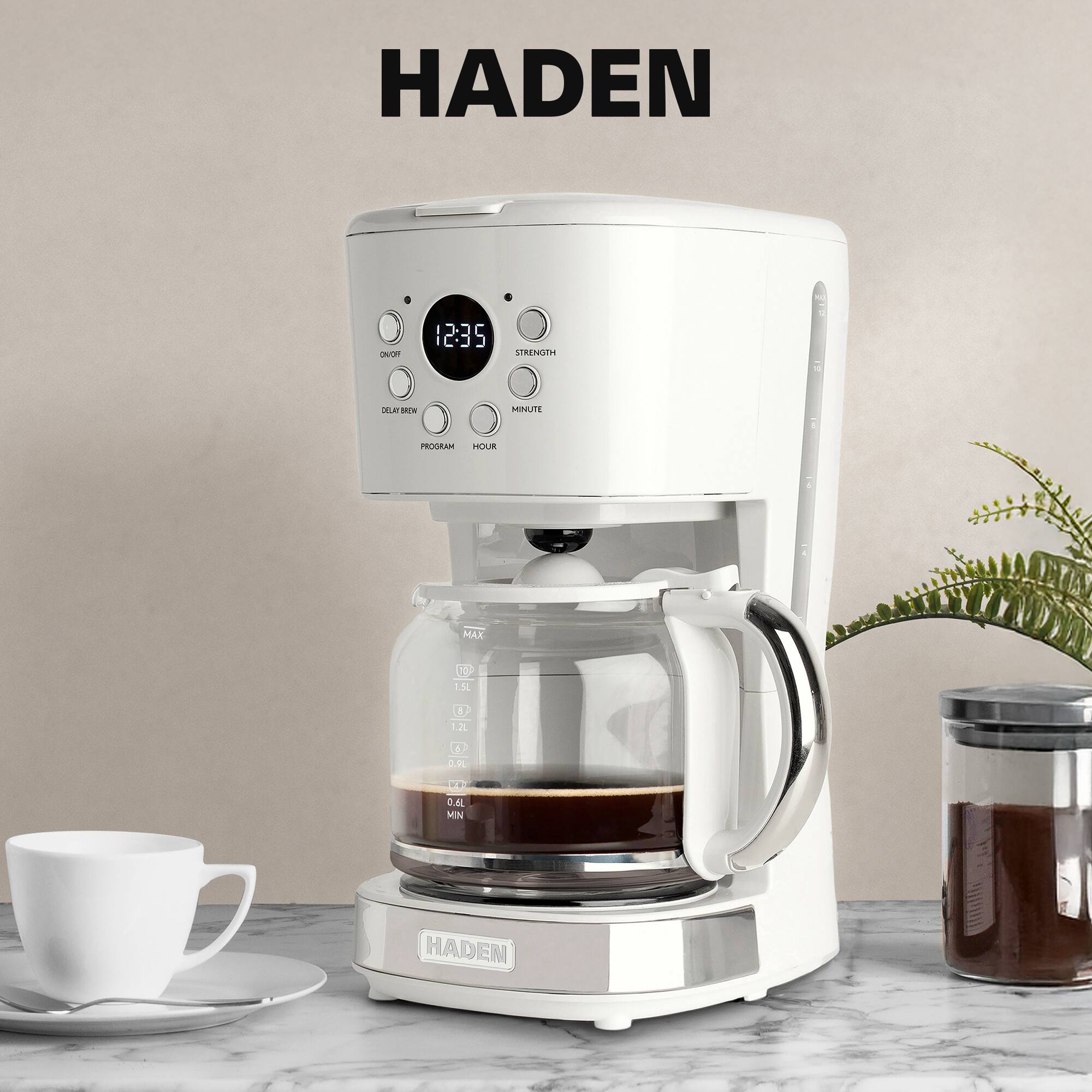 HADEN

12:35

STRENGTH
MINUTE
PROGRAM
HOUR

DELAY BREW

MAX
1.5L
1.2L
0.9L
0.4L

HADEN