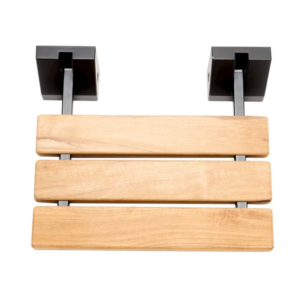 Angle. Alfi - Black Matte 16" Wide Foldable Teak Shower Seat with Square Hardware - Brown.