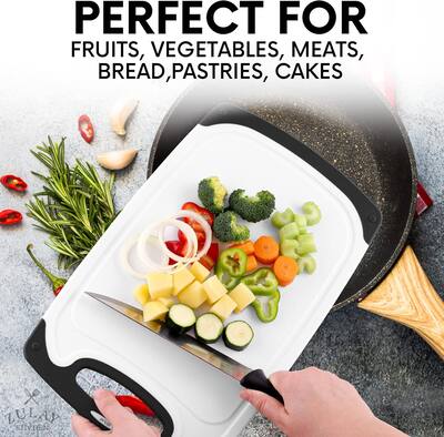 Zulay Kitchen (3 Piece Set) Plastic Cutting Board with Juice