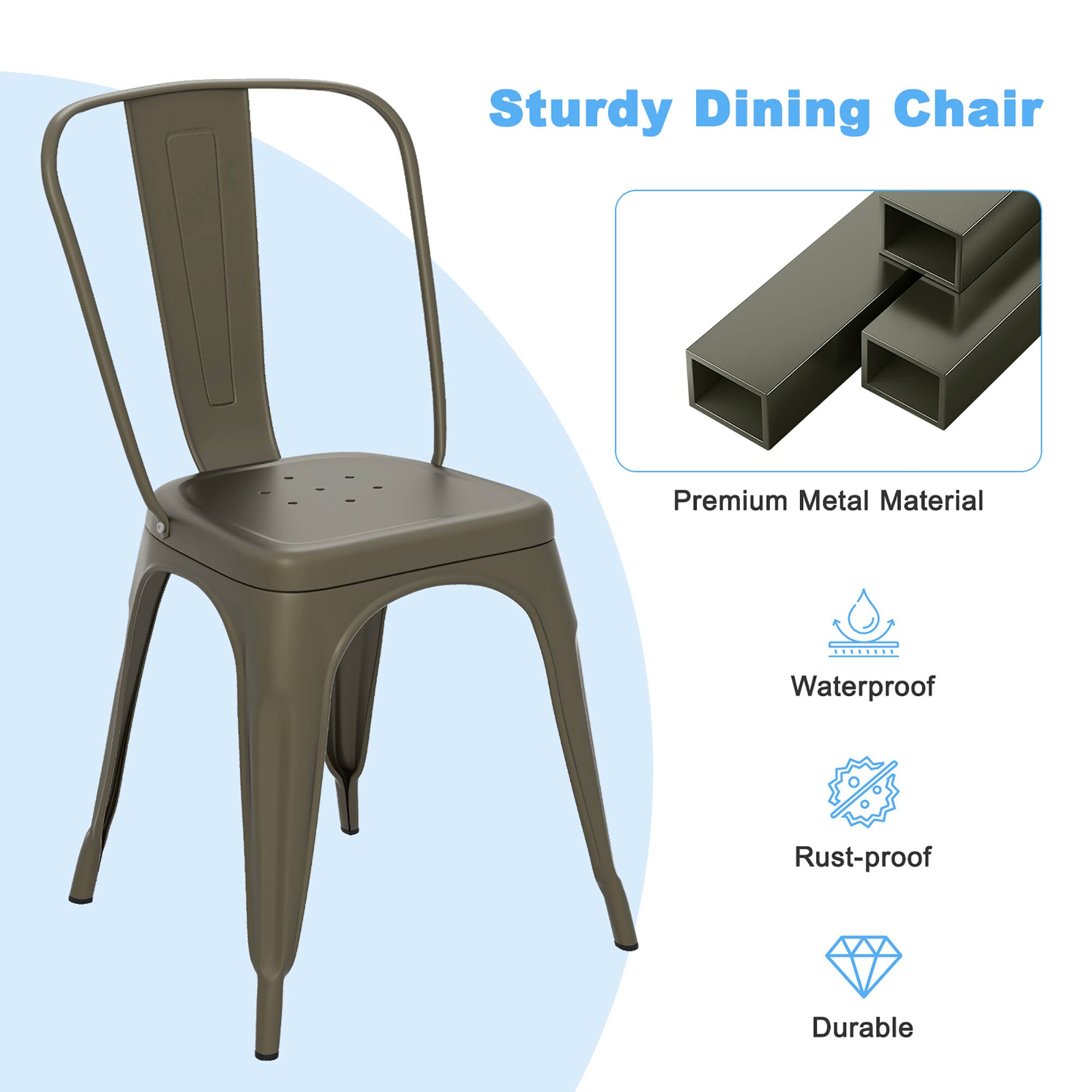 Sturdy Dining Chair

Premium Metal Material

Waterproof

Rust-proof

Durable