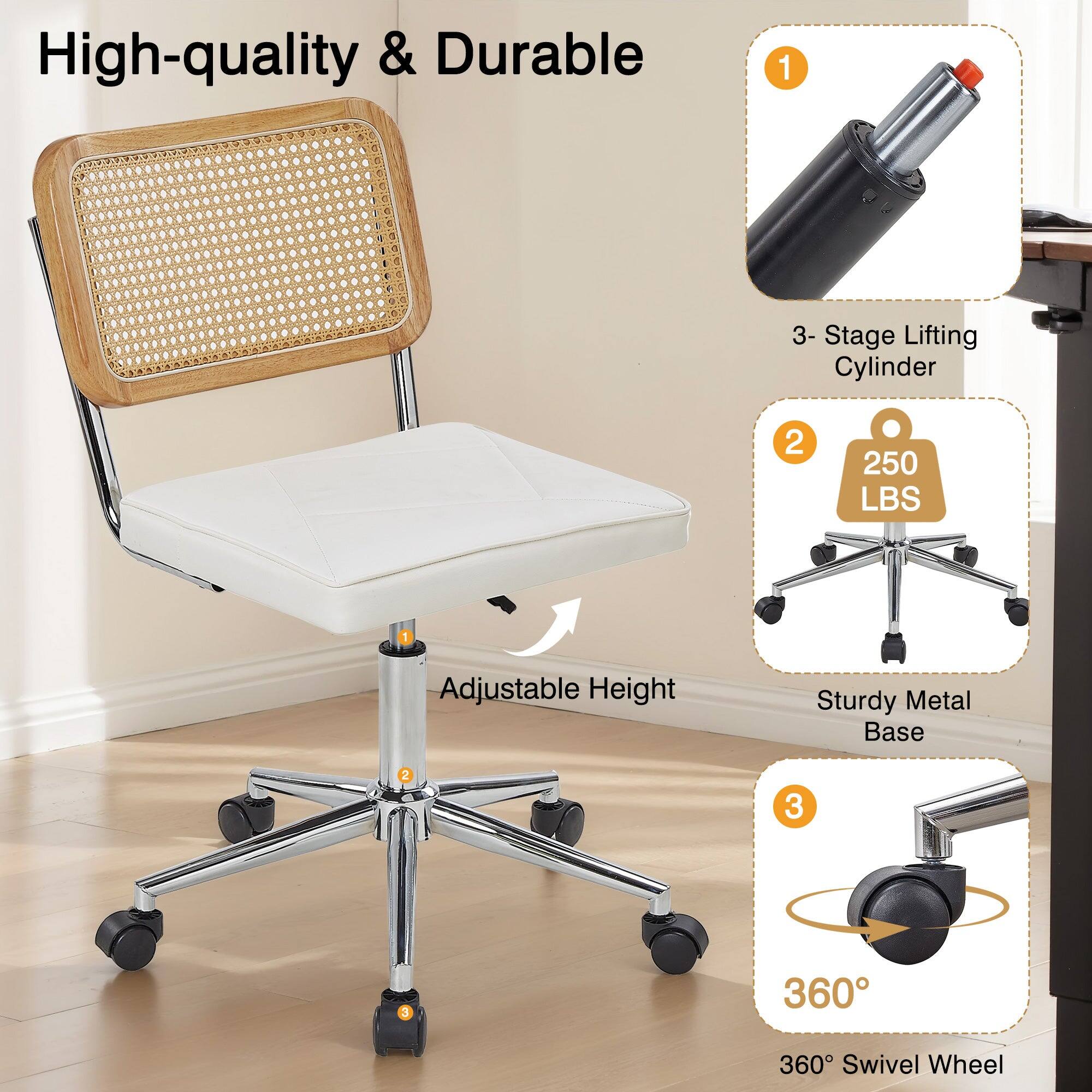 High-quality & Durable

1. 3-Stage Lifting Cylinder
2. 250 LBS
3. Sturdy Metal Base
4. Adjustable Height
5. 360° Swivel Wheel