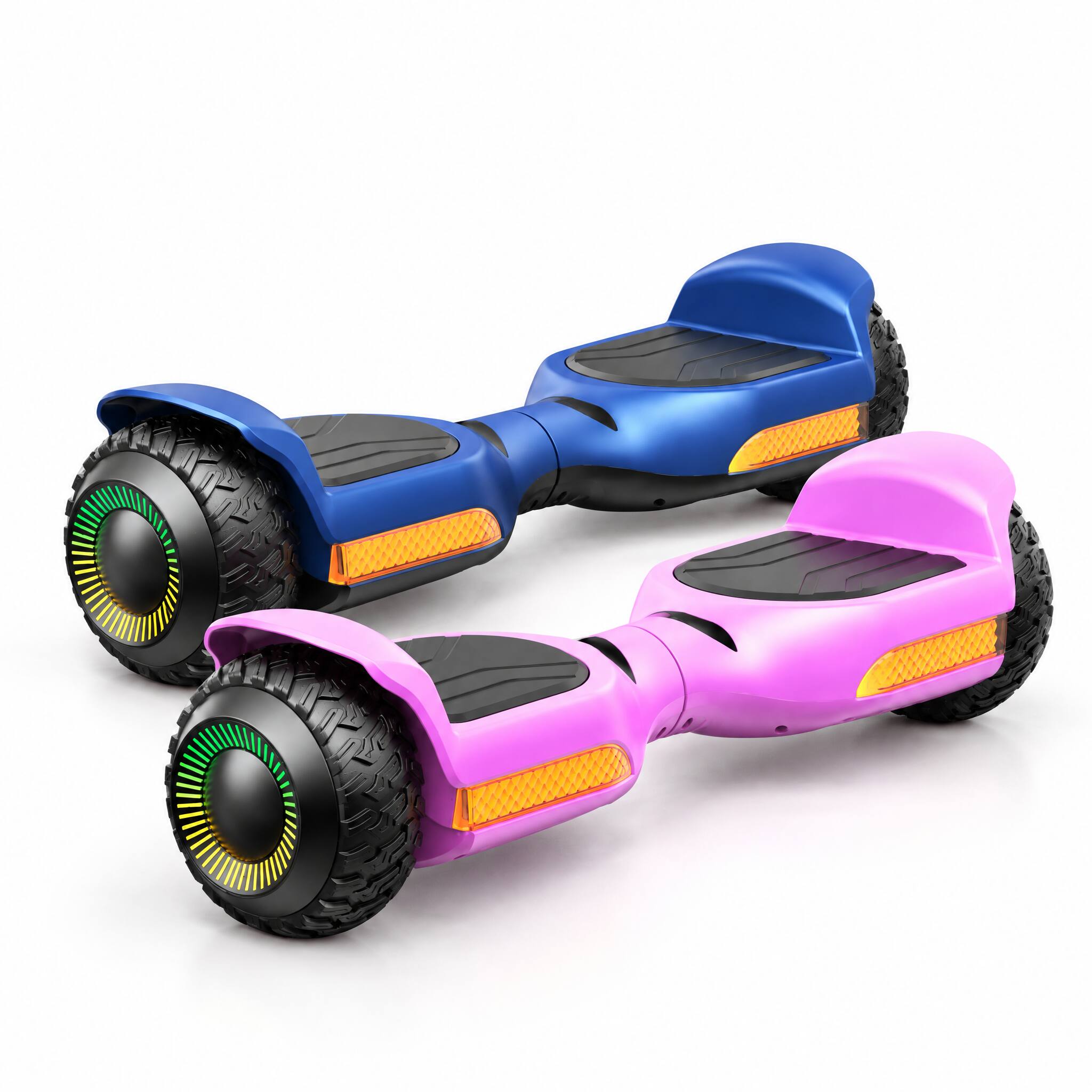 Front. MIHOVER - 2-Pack 250W*2 All-Terrain Hoverboards for Kids, Blue & Pink, 500W, 7.75 MPH, Bluetooth, 176 lb Each, UL2272 - Blue/Pink.