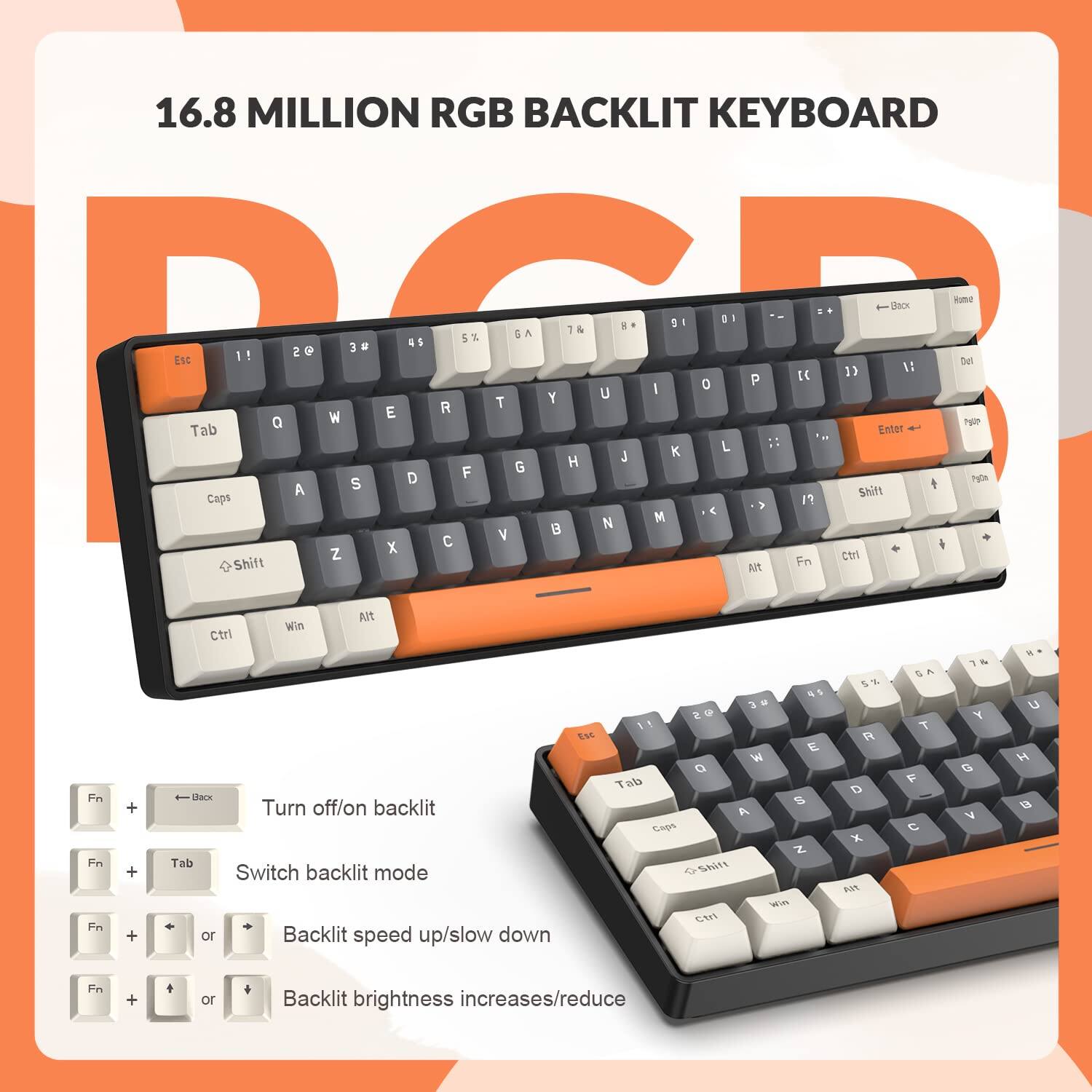 16.8 MILLION RGB BACKLIT KEYBOARD

- Fn + Backspace: Turn off/on backlit
- Fn + Tab: Switch backlit mode
- Fn + Left/Right Arrow: Backlit speed up/slow down
- Fn + Up/Down Arrow: Backlit brightness increases/reduce