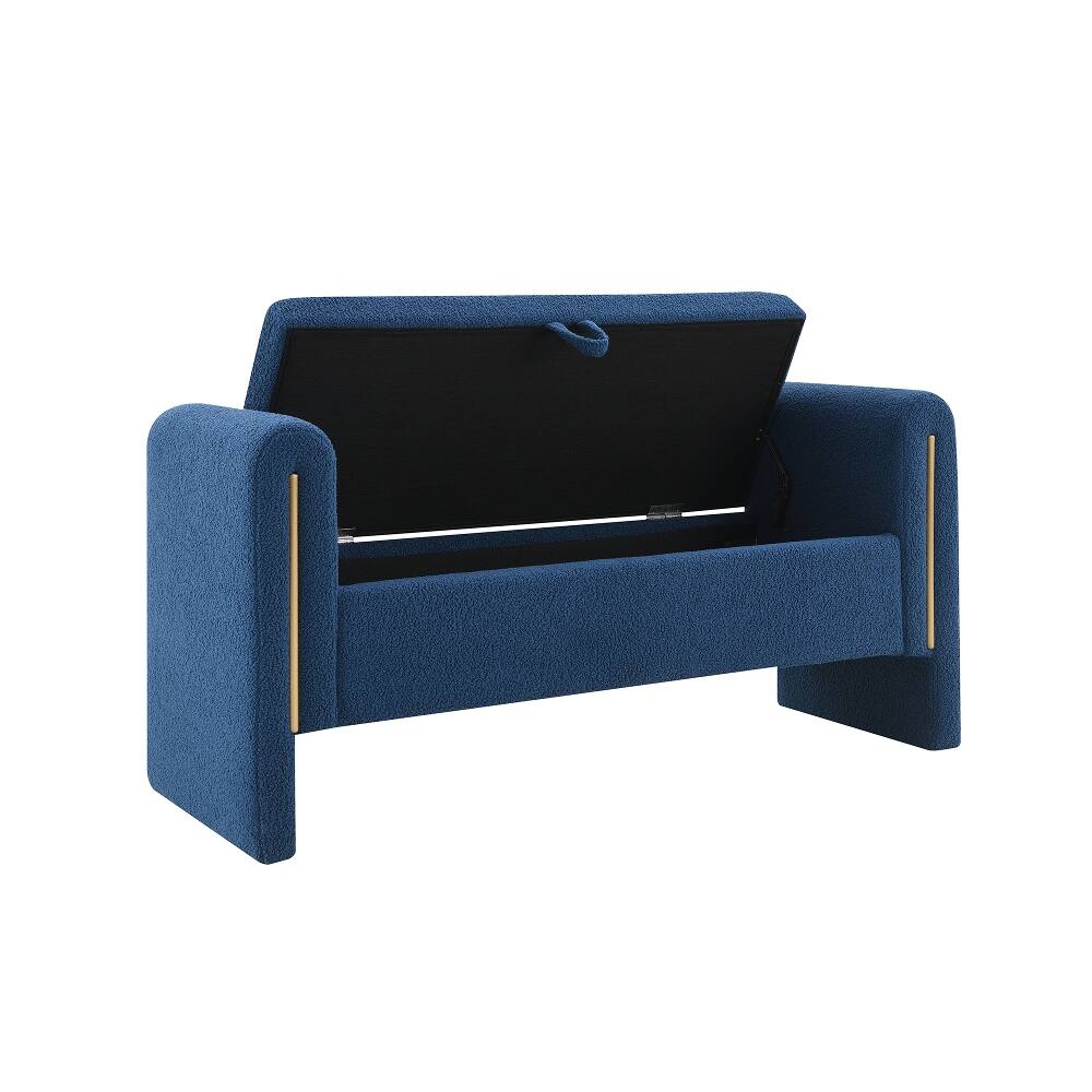 Alt View 3. Ropilly - Ropilly Navy Blue Teddy Storage Bench with Arms, Modern Upholstered Bed End Bench & Window Vanity Stool, 52 Inch - Navy Blue.