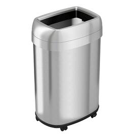 HLS Commercial - Open Top Trash Can with Wheels, Oval, 13 gal, Plastic/Stainless Steel, Silver