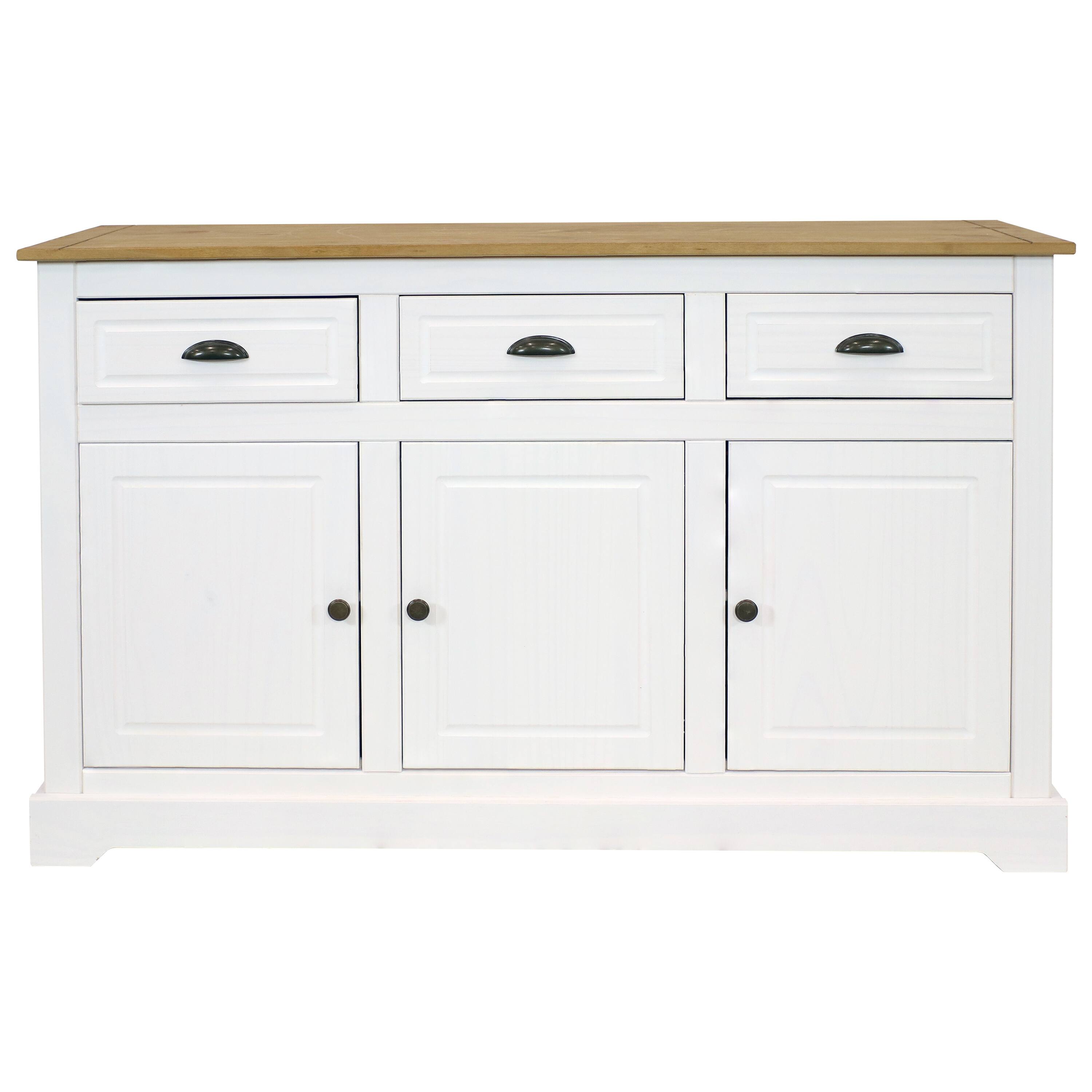 Alt View 10. Sunnydaze - Solid Pine Sideboard with 3 Drawers and 3 Doors - 32 in - White.