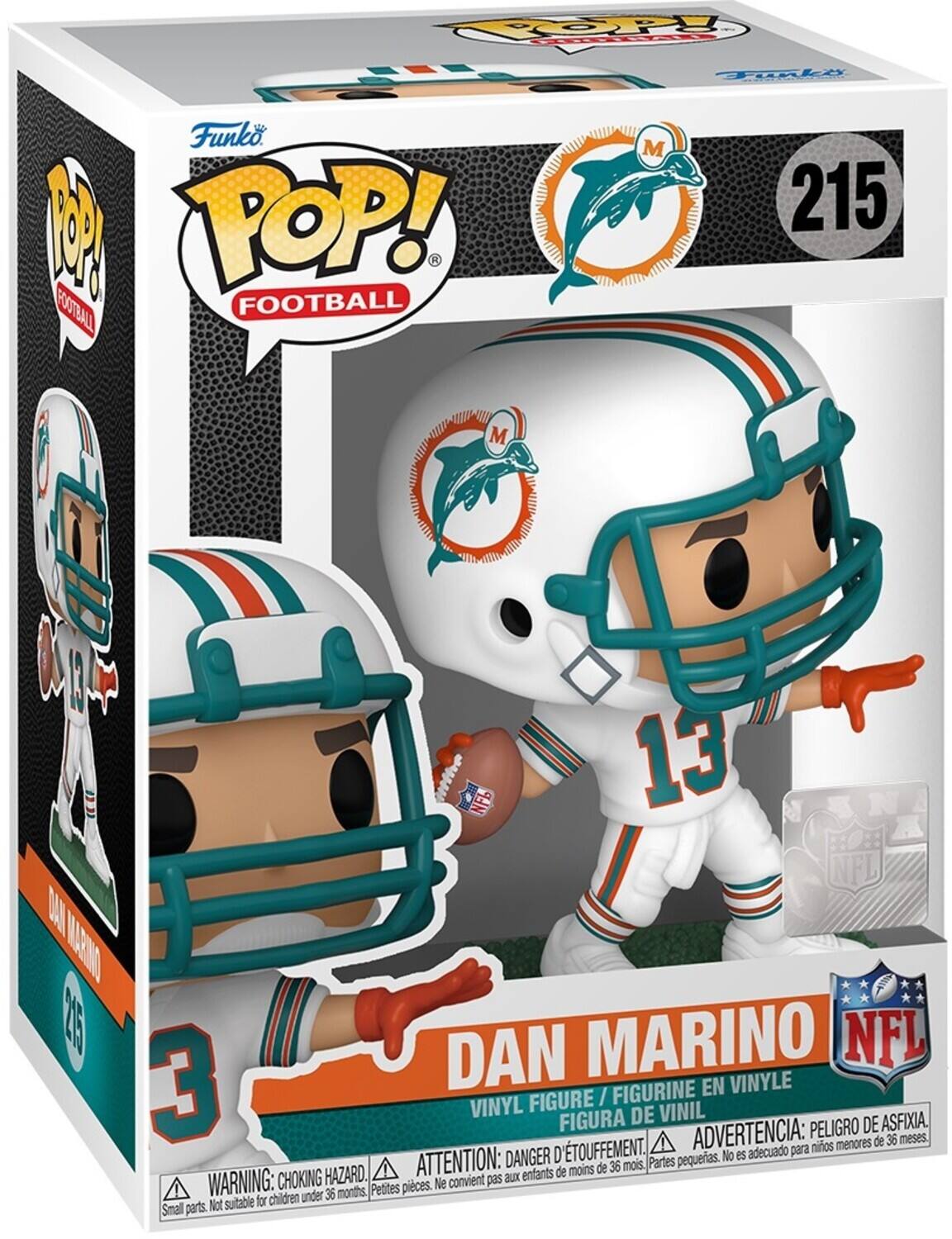 The text on the image is:

"Funko POP! FOOTBALL DAN MARINO NFL VINYL FIGURE / FIGURINE EN VINYLE FIGURA DE VINIL WARNING: CHOKING HAZARD. Small parts. Not suitable for children under 36 months."

The corrected and grouped text is:

"Funko POP! FOOTBALL DAN MARINO NFL VINYL FIGURE / FIGURINE EN VINYLE FIGURA DE VINIL. WARNING: CHOKING HAZARD. Small parts. Not suitable for children under 36 months."