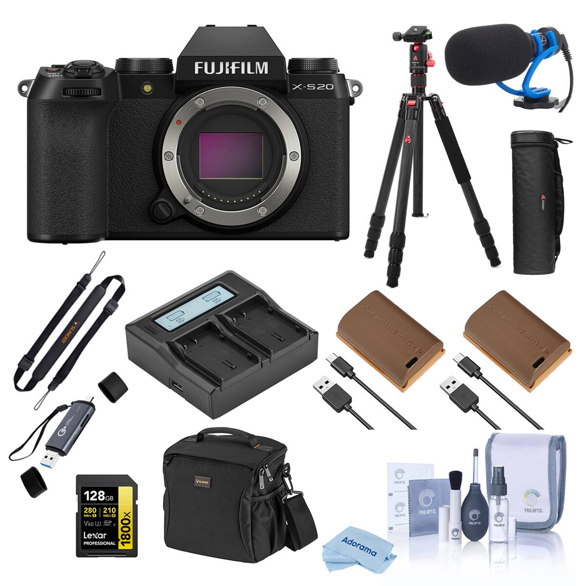 FUJIFILM X-S20 SLINGER 2 128G8 08 280 210 - u U - Vee t Lexar PROFESSIONAL 1800x V Adorama - - PREOPTIC N PRS SPTEC