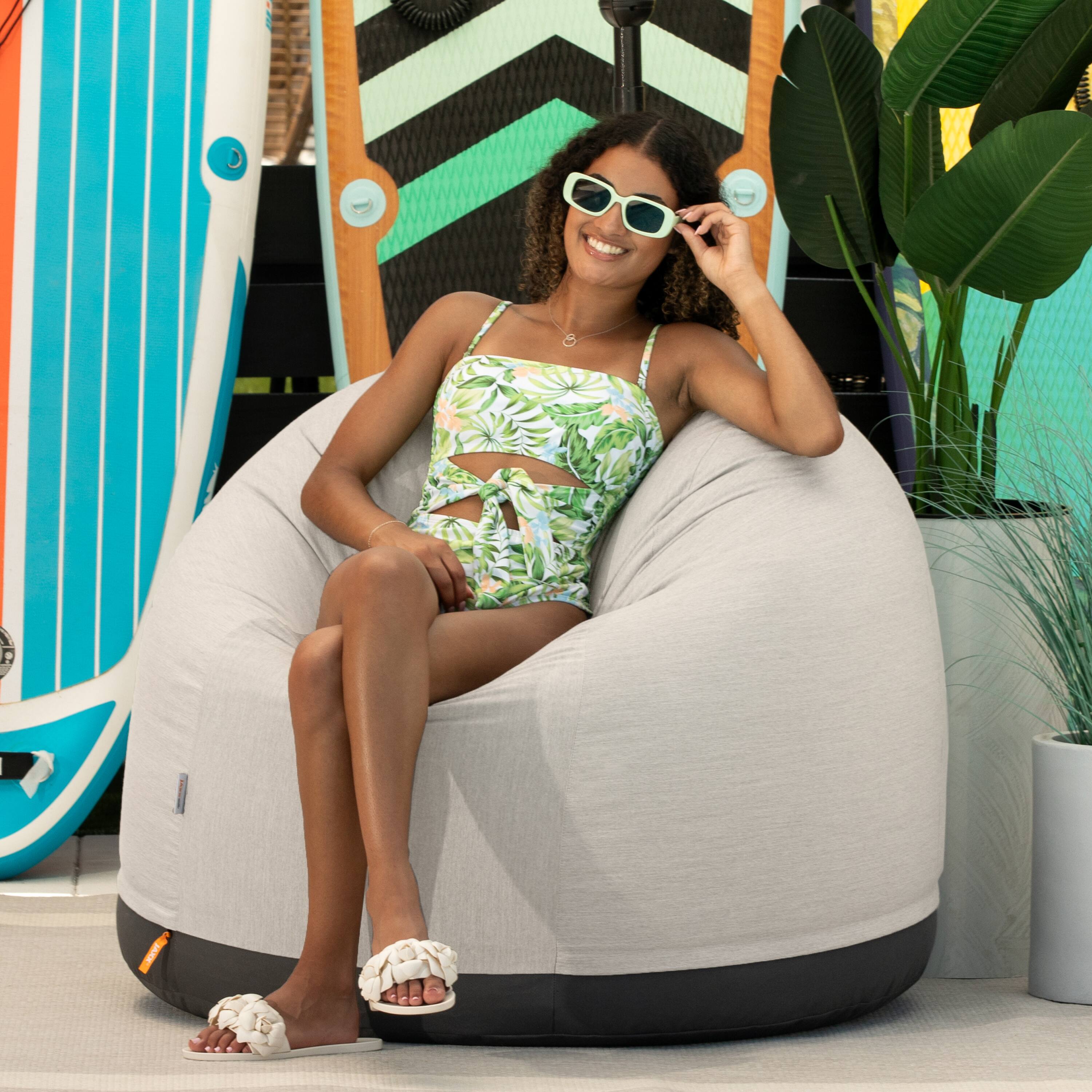 Angle. Jaxx - Jaxx Palmetto Large Round Outdoor Bean Bag Club Chair - Flax - Flax.