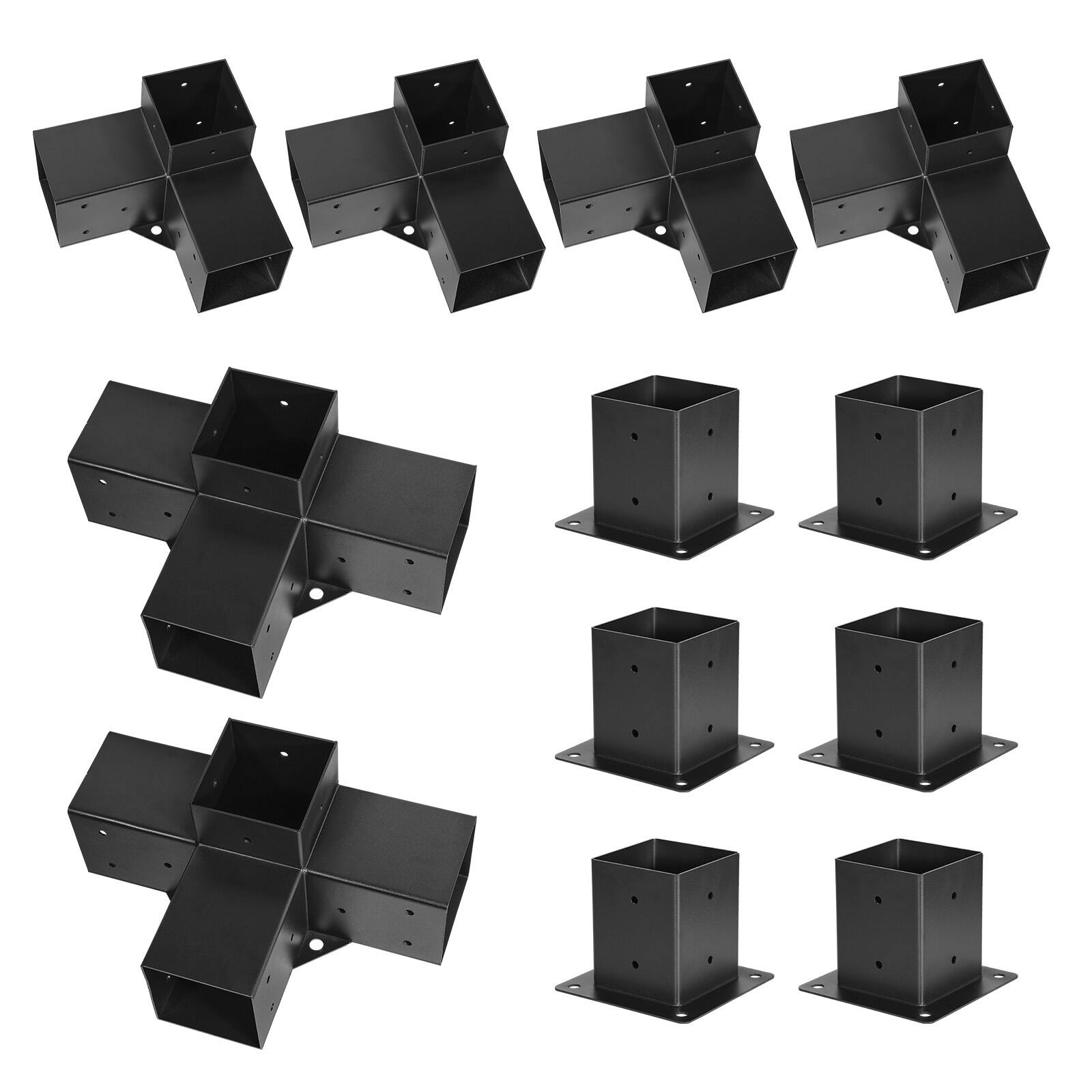 Alt View 5. VEVOR - Pergola Kit, 4x4 Inch Brackets for 3.5x3.5 Inch Wooden Beams, Includes 3-Way (4 Pcs) and 4-Way (2 Pcs) Connectors - Black.