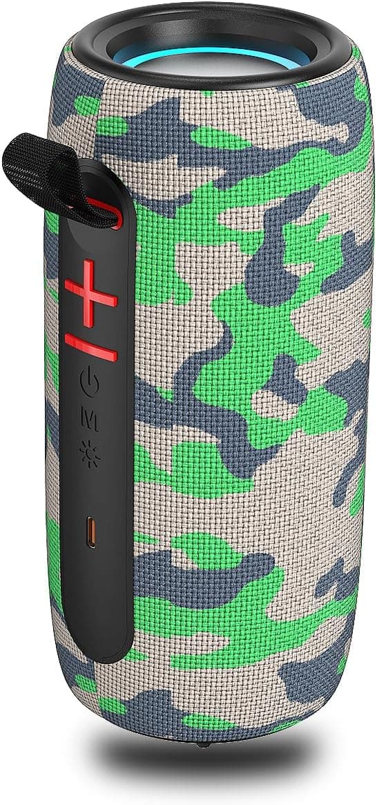 Stamp n Camp - Wireless Portable Bluetooth Speaker: IPX6 Waterproof Audio fm Radio USB/AUX/SD Card Play LEDlights TWS - Green