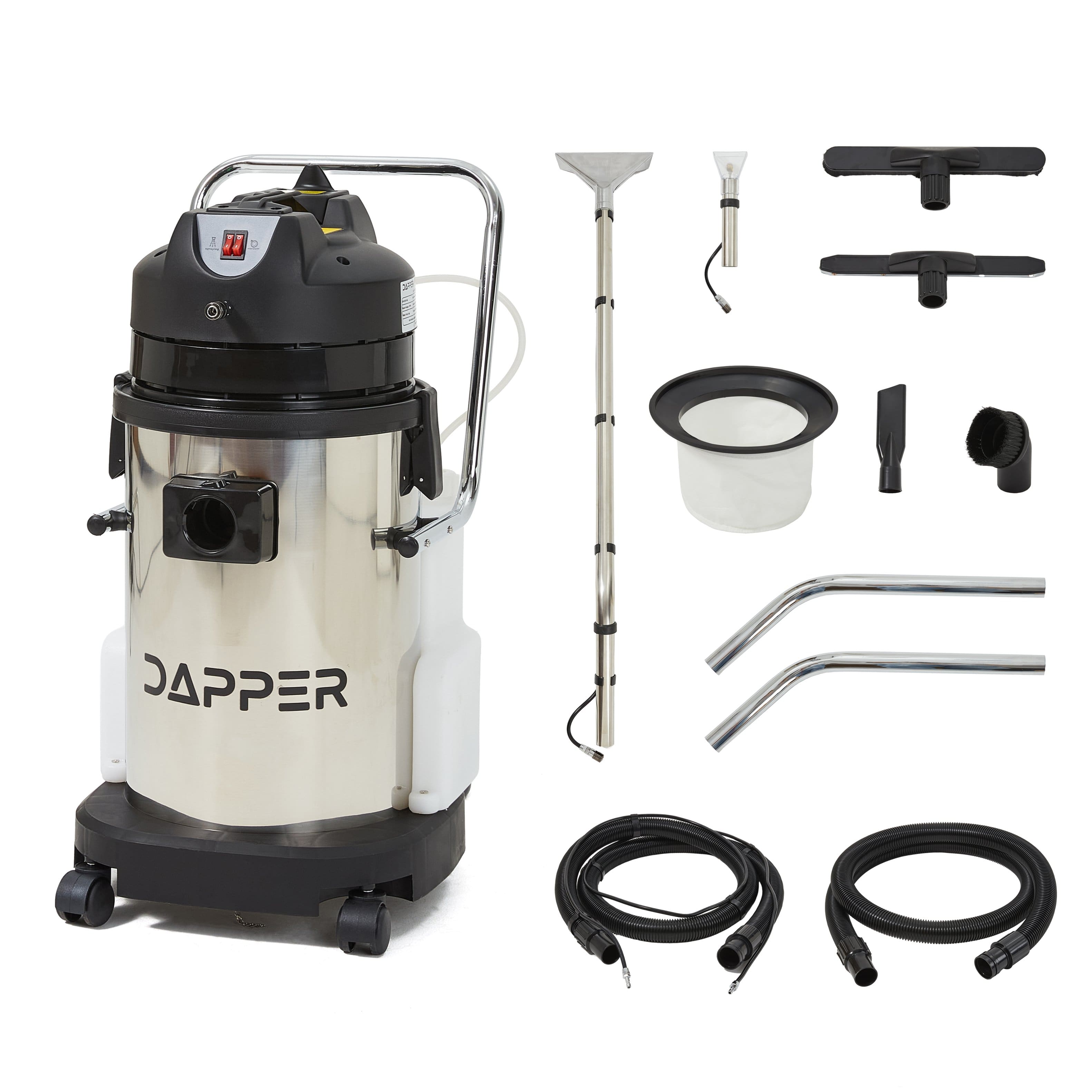 Dapper Supply - Commercial 4-in-1 Wet/Dry Carpet Extractor, 100 PSI, 2.6 Gal. Solution, 8 Gal. Recovery Tank, 2-Year Warranty - Gray