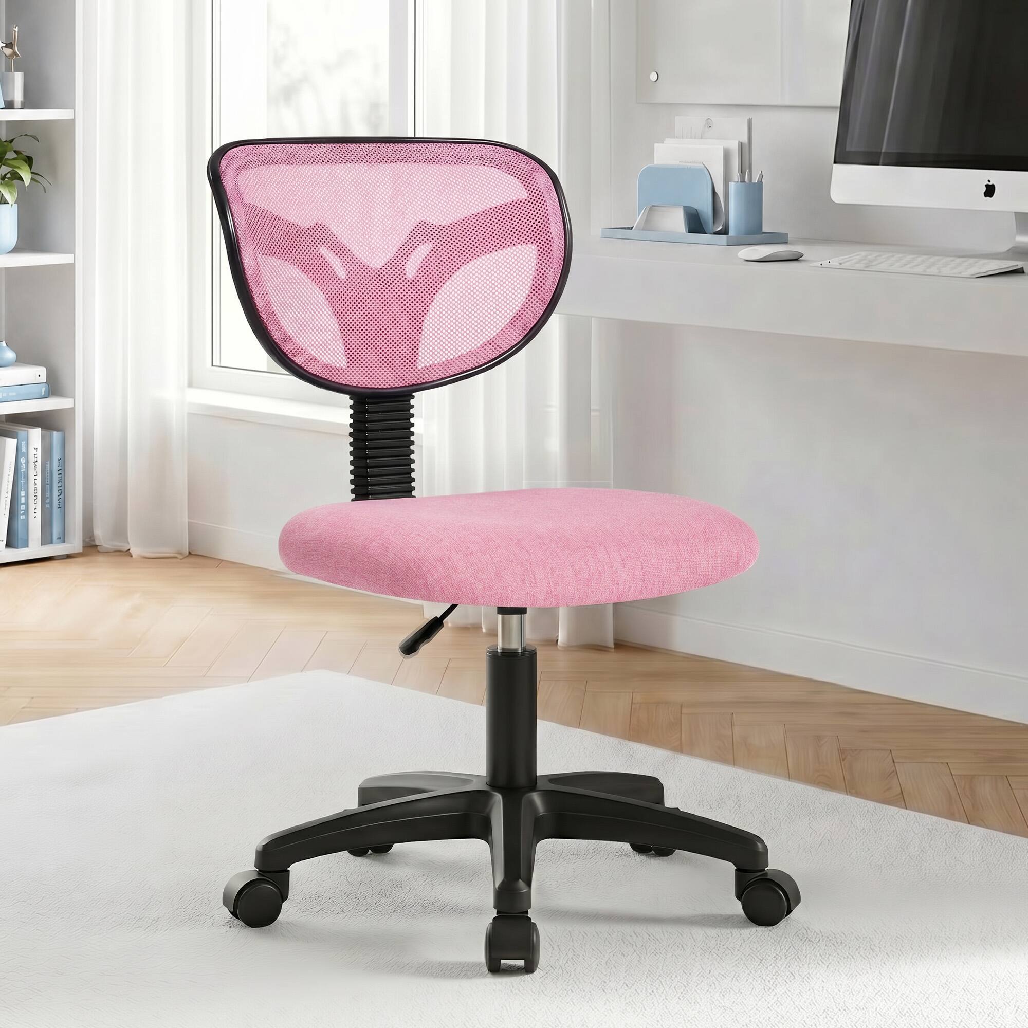 Alt View 1. Neo Chair - Small Desk Chair, Armless Home Office Chair with Padded Seat, Swivel Ergonomic Computer Chair with Adjustable Height - Pink.