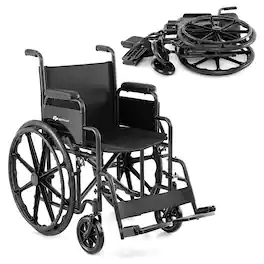 GOPLUS - Lightweight Folding Wheelchair for Adults with Swing-Away Footrest & Desk Arm - Black