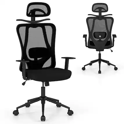 Front. Gymax - Gymax Ergonomic Office Chair w/3D Headrest & Reclining Backrest for Home Office Black - Black.