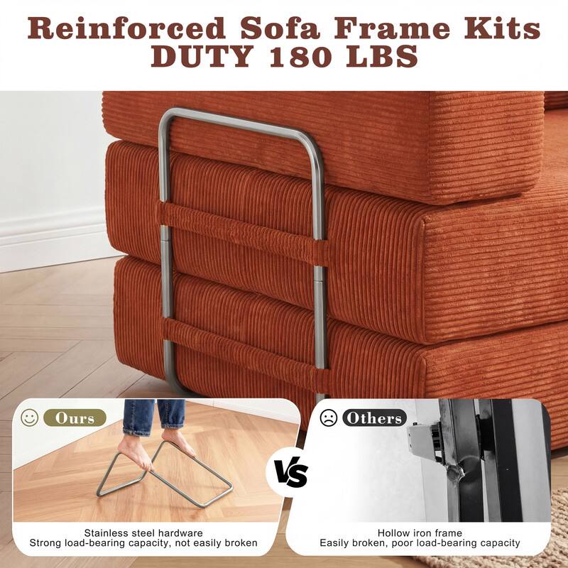 Reinforced Sofa Frame Kits  
DUTY 180 LBS  

Ours  
Stainless steel hardware  
Strong load-bearing capacity, not easily broken  

Others  
Hollow iron frame  
Easily broken, poor load-bearing capacity