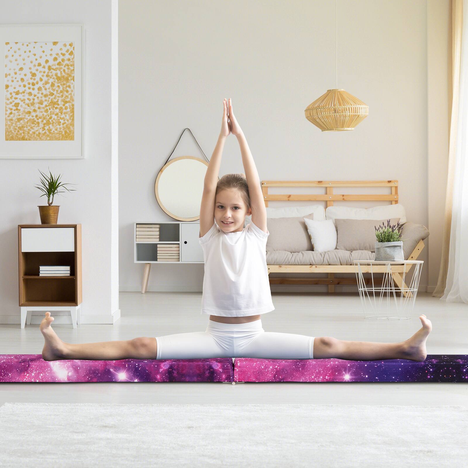 Alt View 3. Gymax - Gymax 9 FT Folding Balance Beam w/ Solid Wood Base & Anti-slip Bottom for Kids Teens Magic Star - Mix Gray.