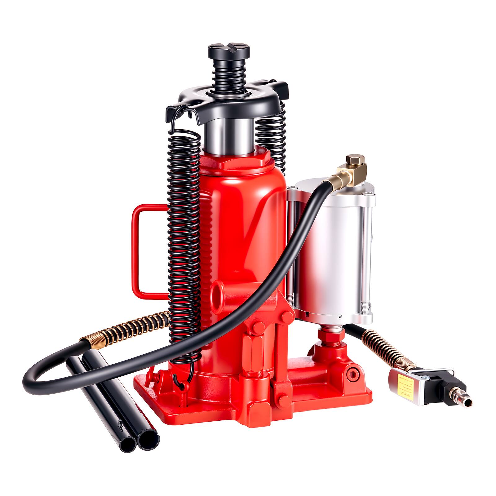 Alt View 5. VEVOR - Air Hydraulic Bottle Jack, 20 Ton (44092 lbs) Capacity, 10.2-19.5 Inch Lifting Range, Pneumatic/Manual Heavy Duty Welded - Red;Black.