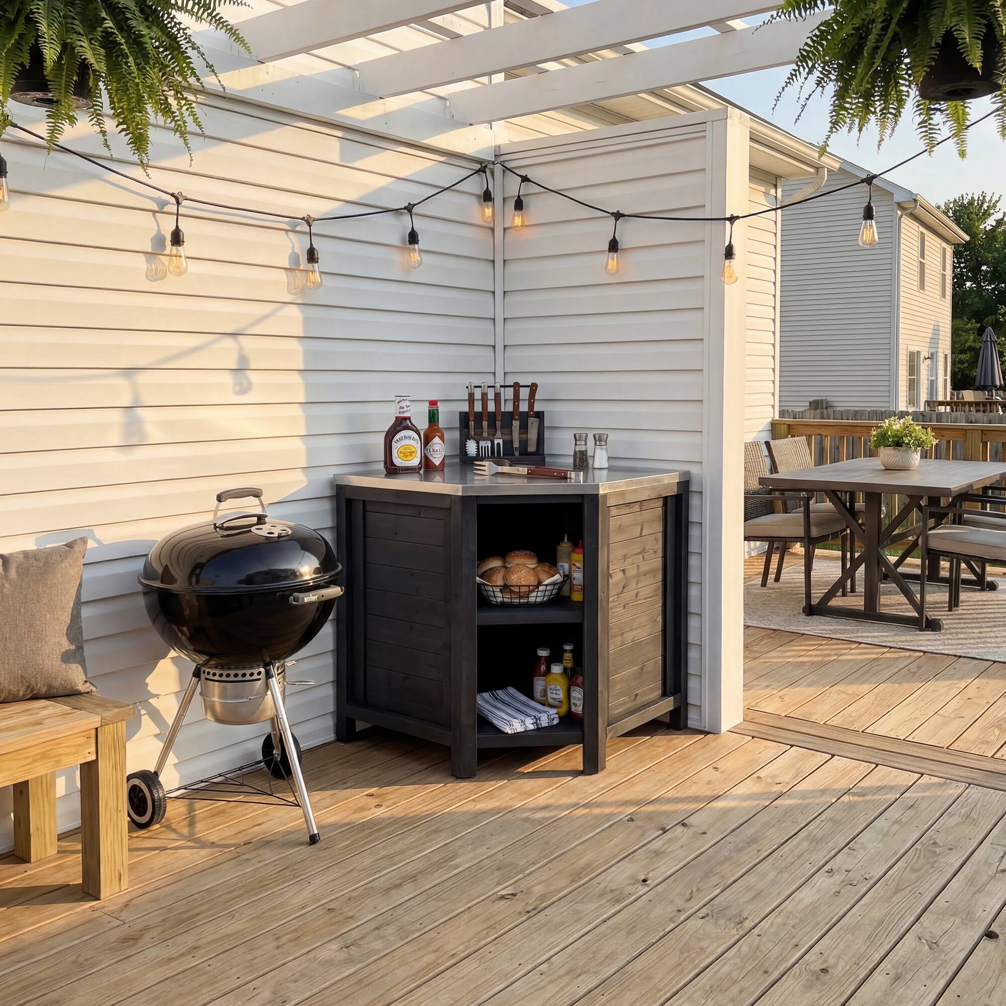Alt View 5. Famapy - Modular Solid Cedar Outdoor Kitchen Cabinets - All-Weather Storage with Stainless Steel Top for Patio, Grill Station - Carbon Black.