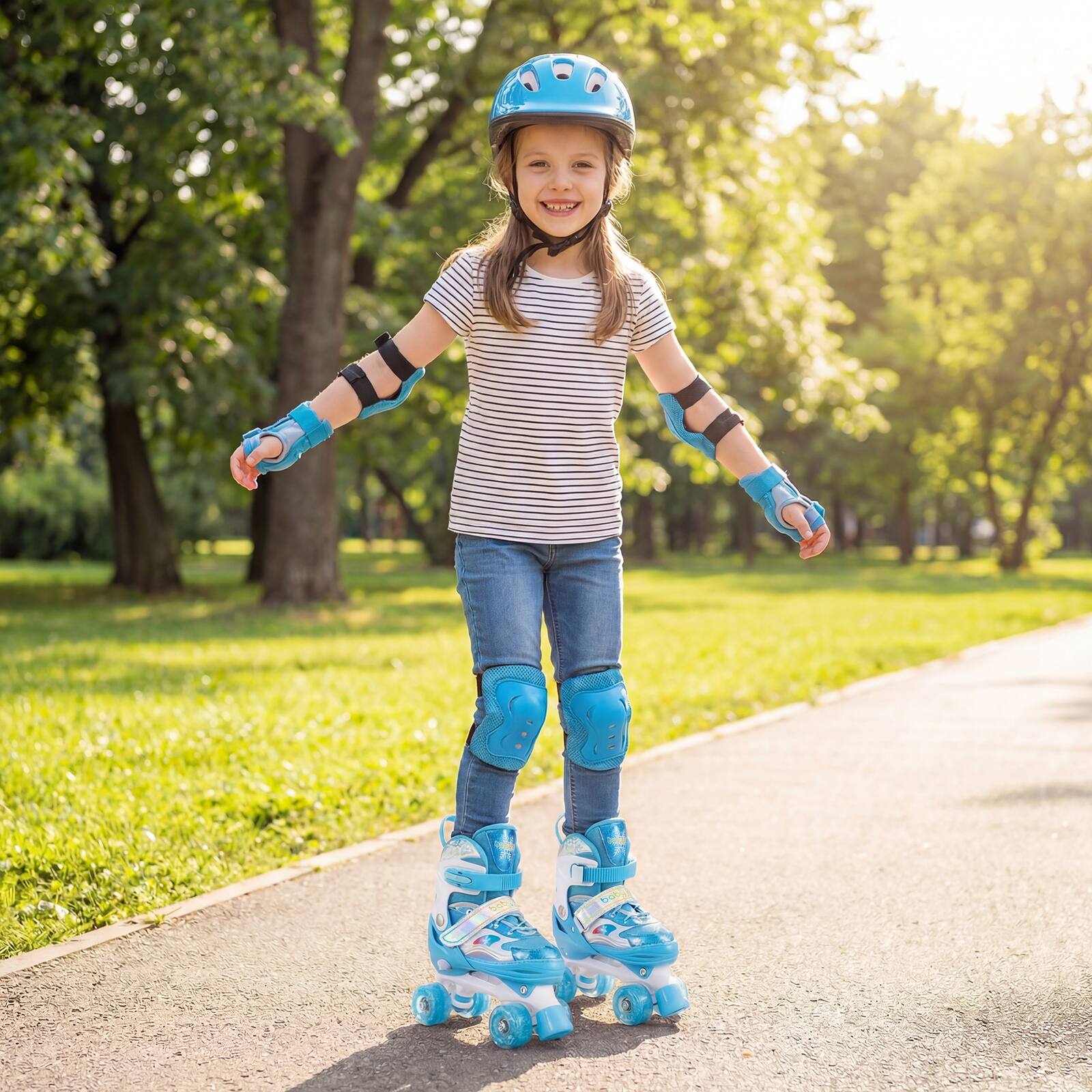 Alt View 1. Gymax - Gymax Kids Roller Skates 4 Sizes Adjustable Quad Skates w/Light-up Wheels for Ages 3-9 Navy Blue - Blue.