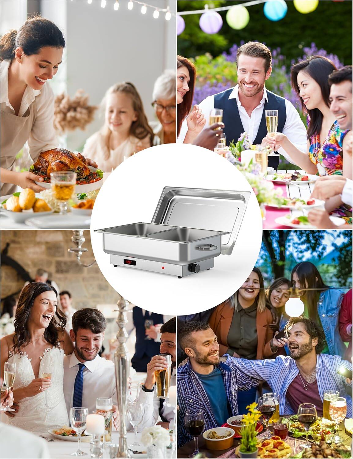 Alt View 2. GARVEE - Electric Chef Chafing Dish Buffet Set 2 x 4.5 QT Buffet Servers and Warmers Digital Display Temperature Warming Tray - Silver.